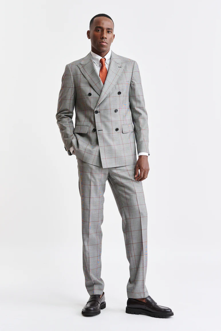 Grey Orange Check 100% Wool Super 100's Soho Jacket Riviera Trend - Image 4