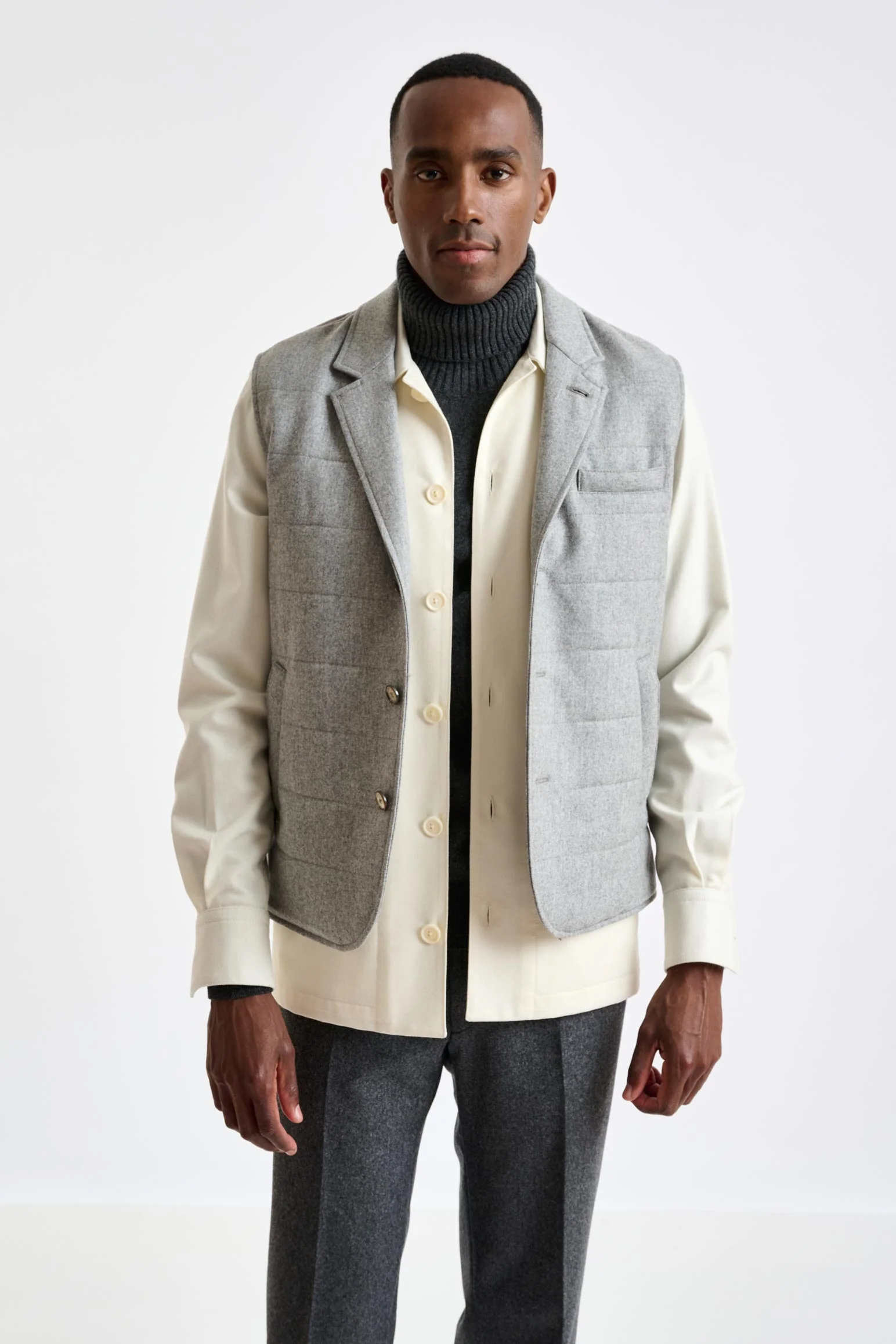 Grey Super 100's Wool Keswick Waistcoat Flannel Saxony - Image 4