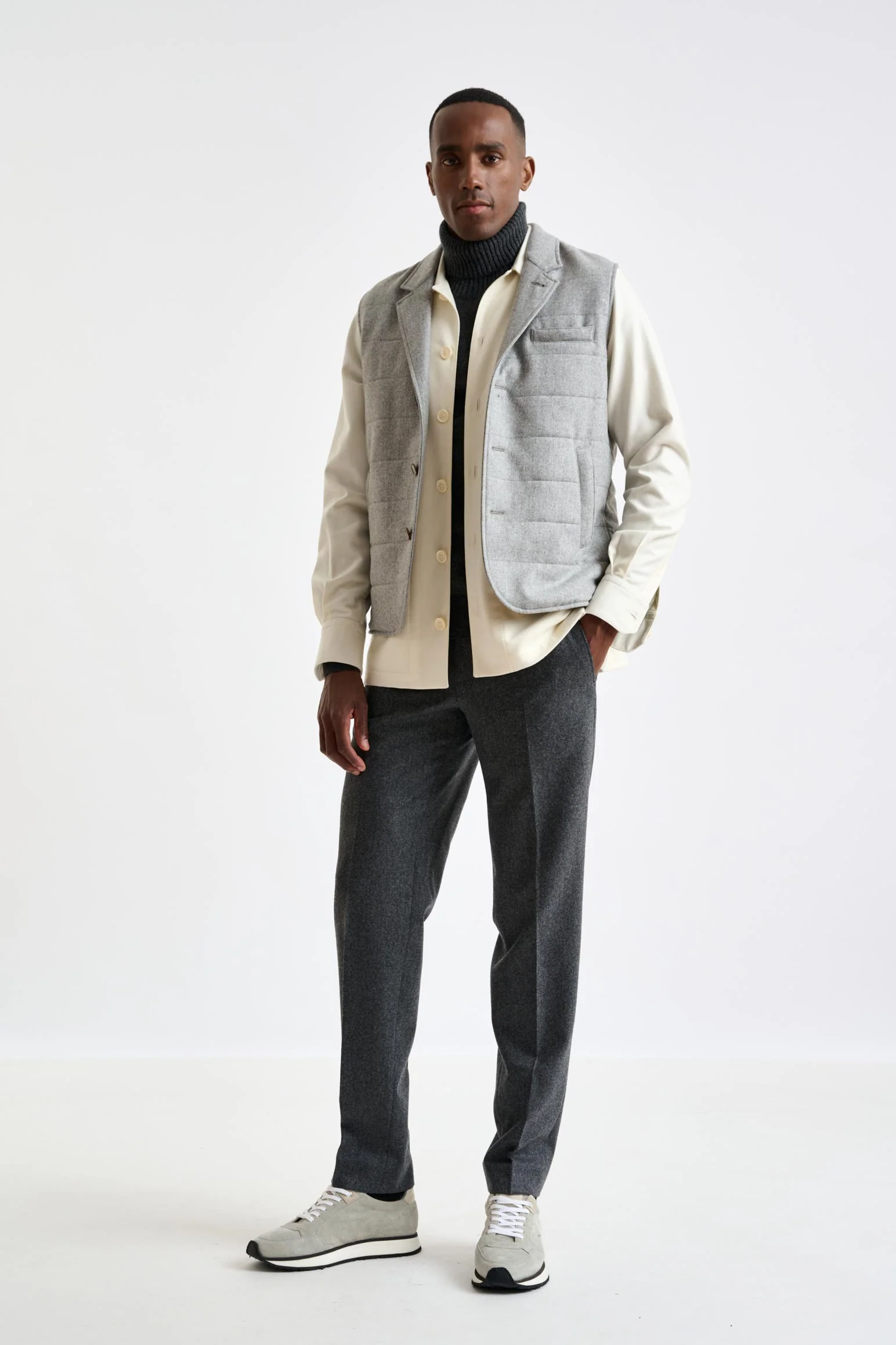 Grey Super 100's Wool Keswick Waistcoat Flannel Saxony - Image 6
