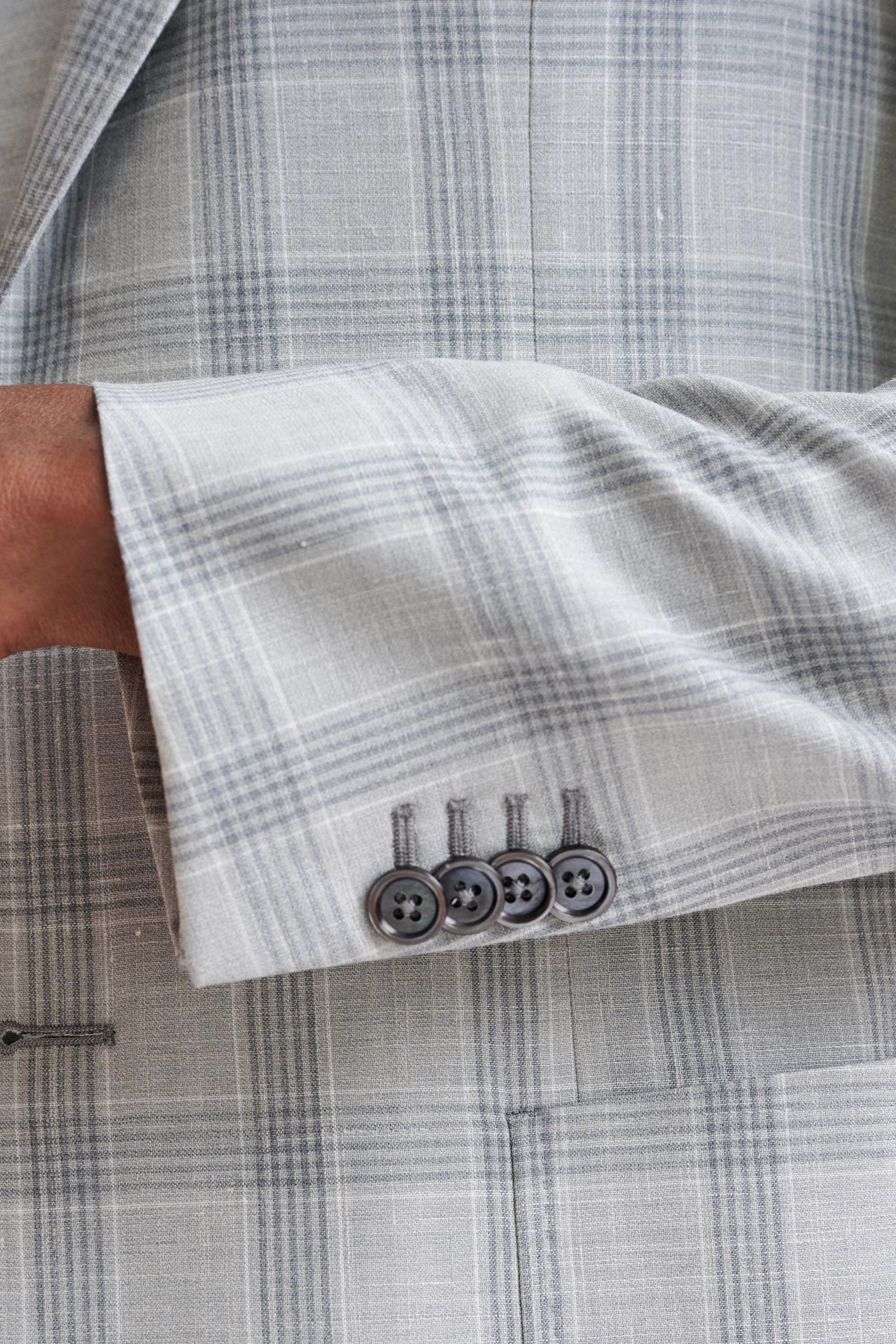 Grey & White Check Wool & Silk Kenton Suit Lifestyle - Image 2