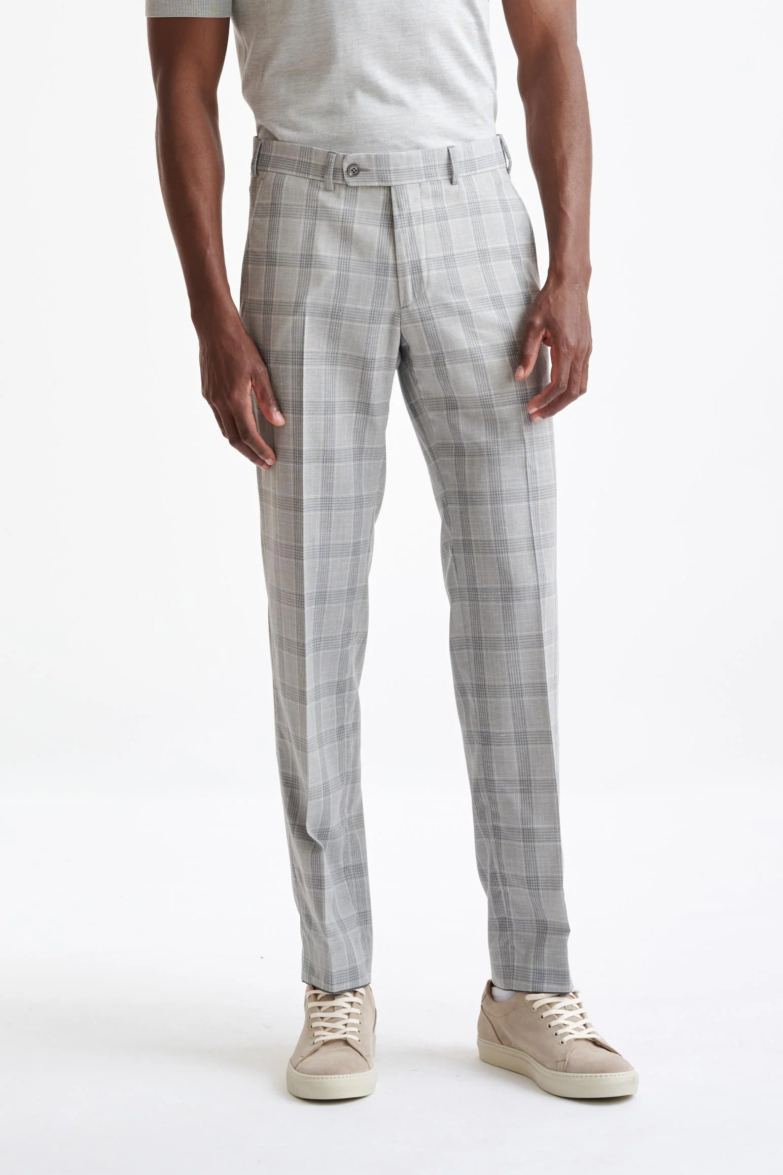 Grey & White Check Wool & Silk Kenton Suit Lifestyle - Image 8