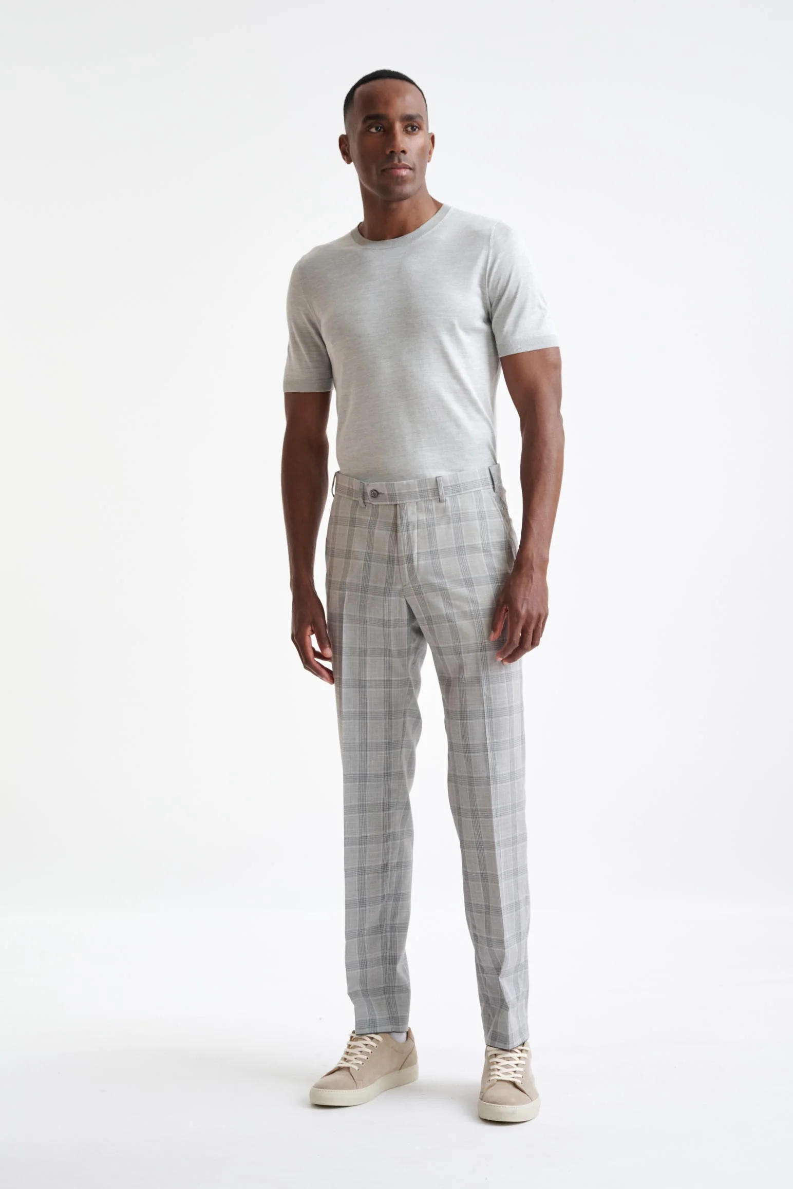 Grey & White Check Wool & Silk Kenton Suit Lifestyle - Image 9