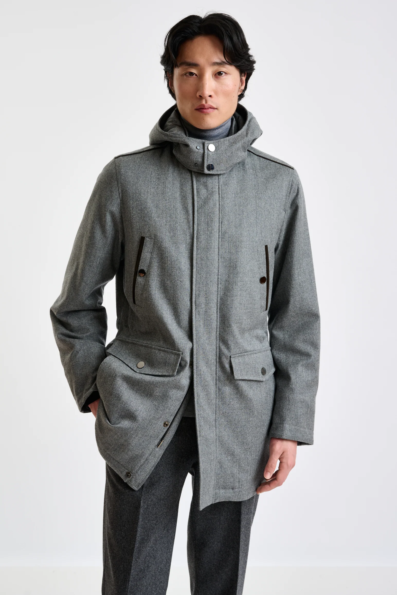 Grey 100% Tech Wool Flannel Bedford Parka