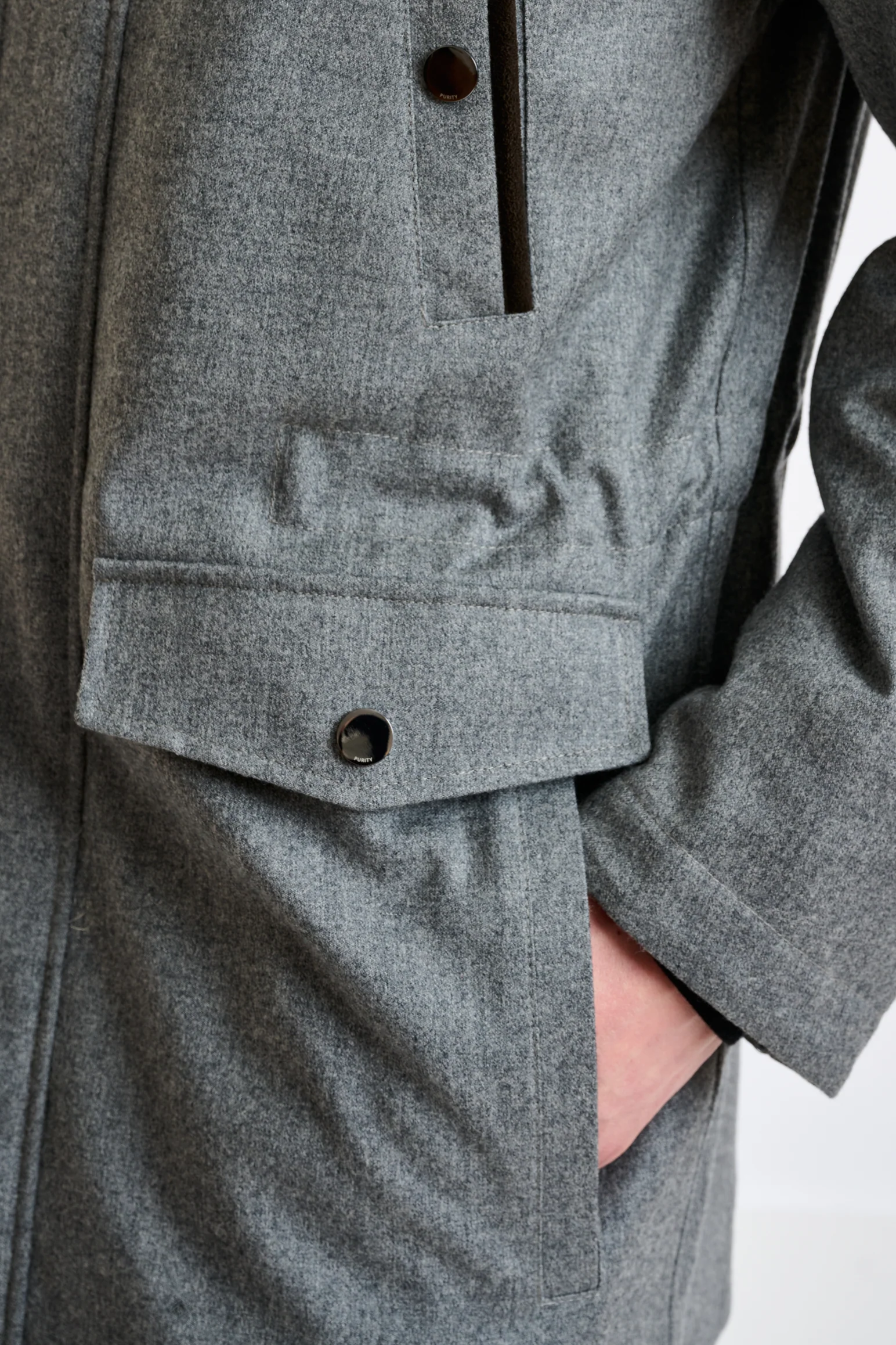 Grey 100% Tech Wool Flannel Bedford Parka - Image 3