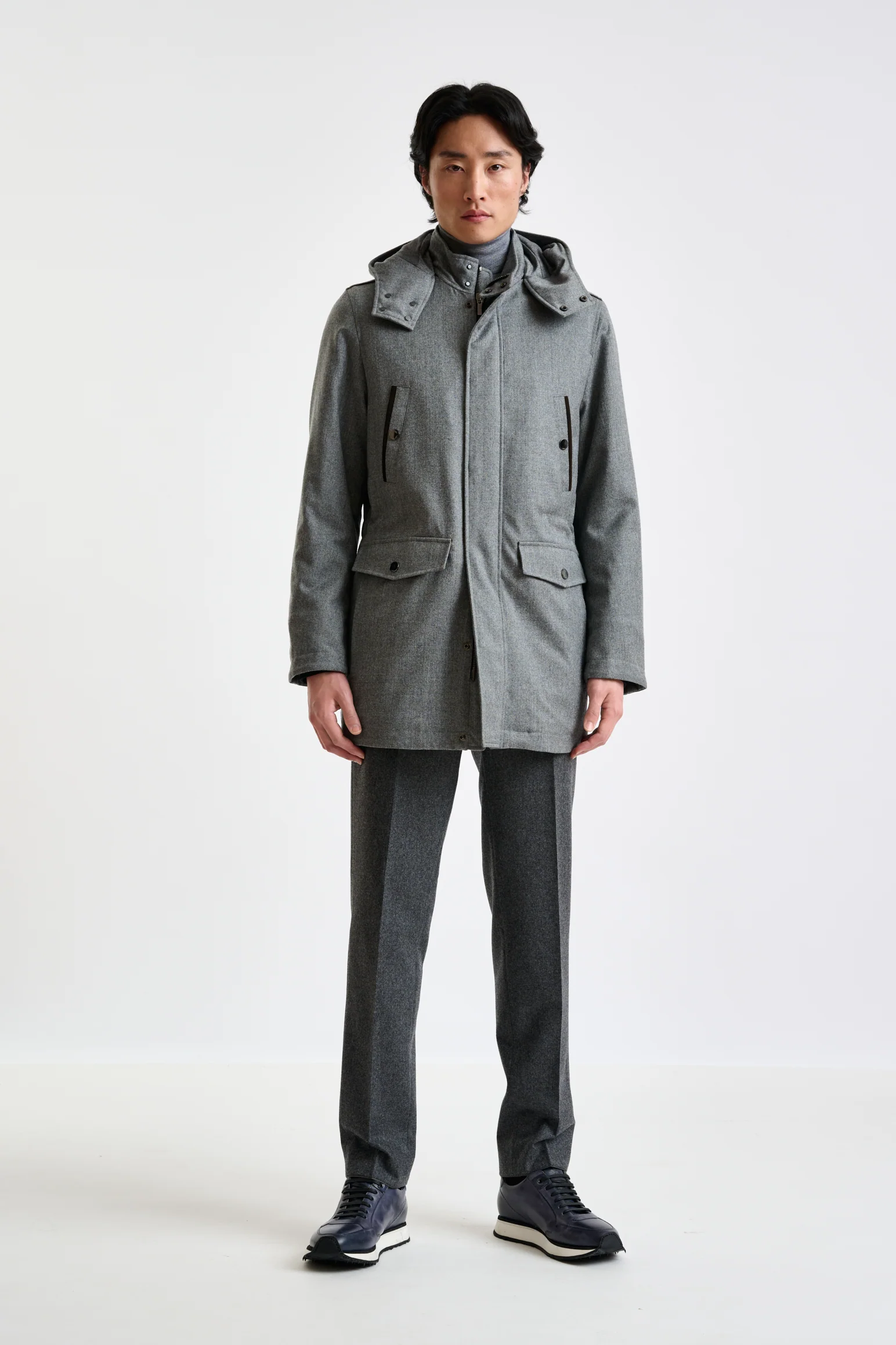 Grey 100% Tech Wool Flannel Bedford Parka - Image 7