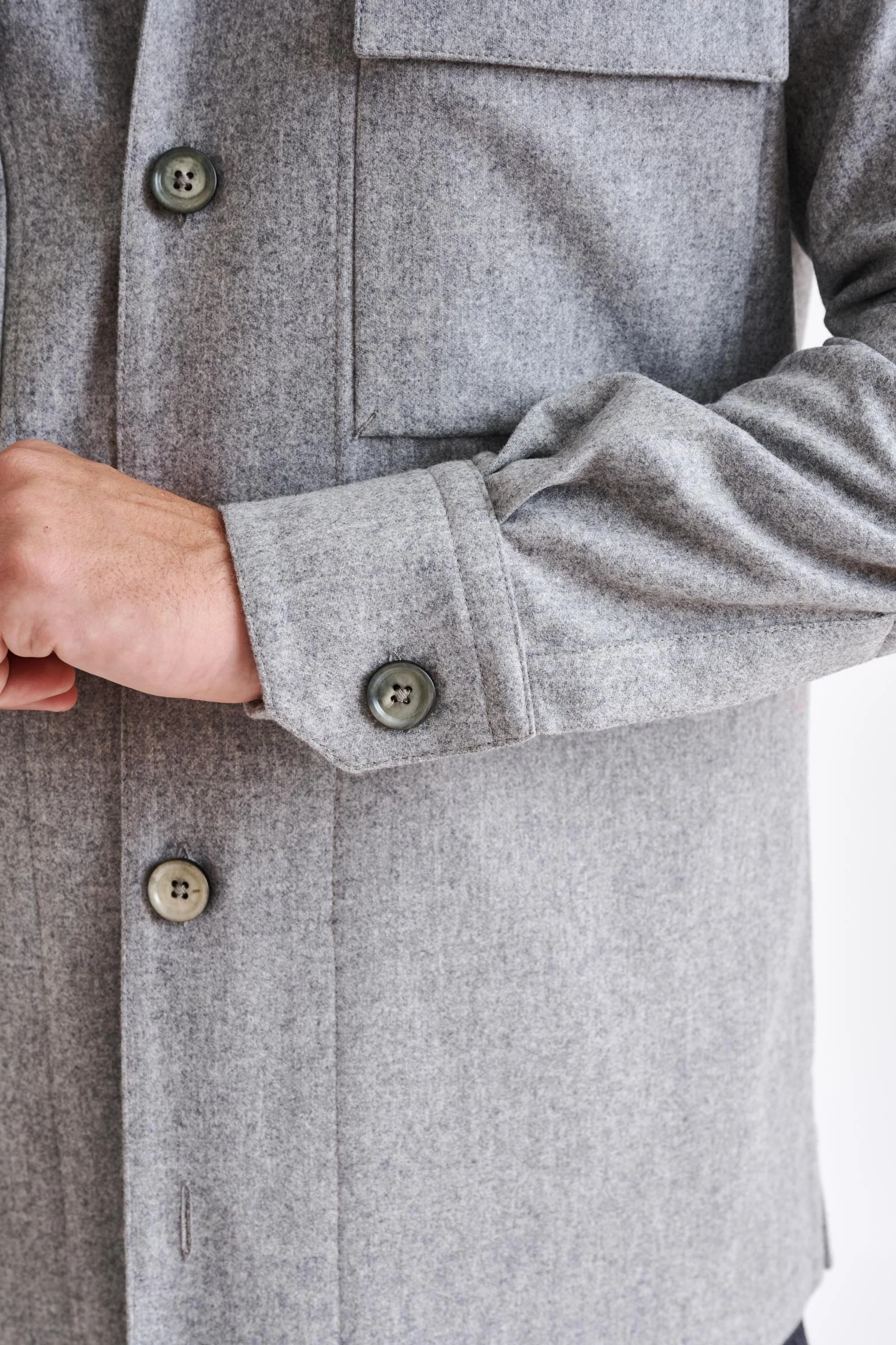 Grey Super 100's Wool Overshirt Flannel & Saxony - Image 2