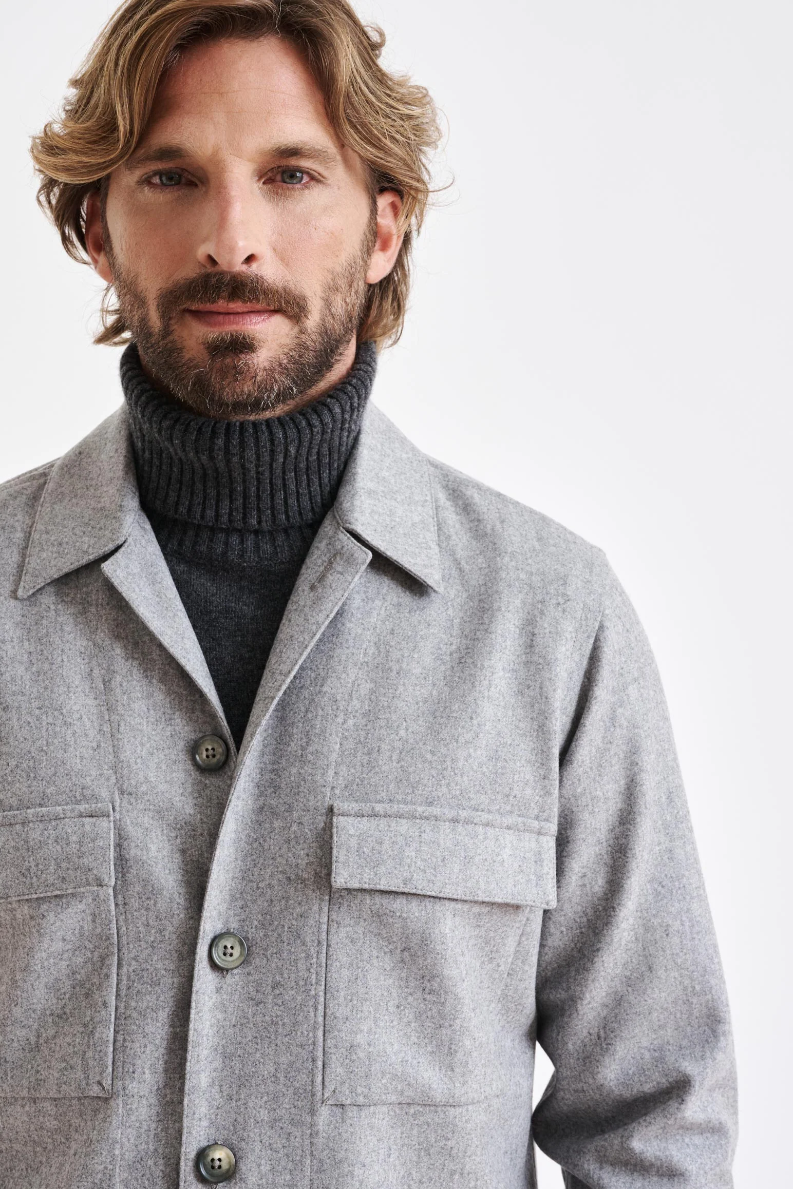 Grey Super 100's Wool Overshirt Flannel & Saxony - Image 3