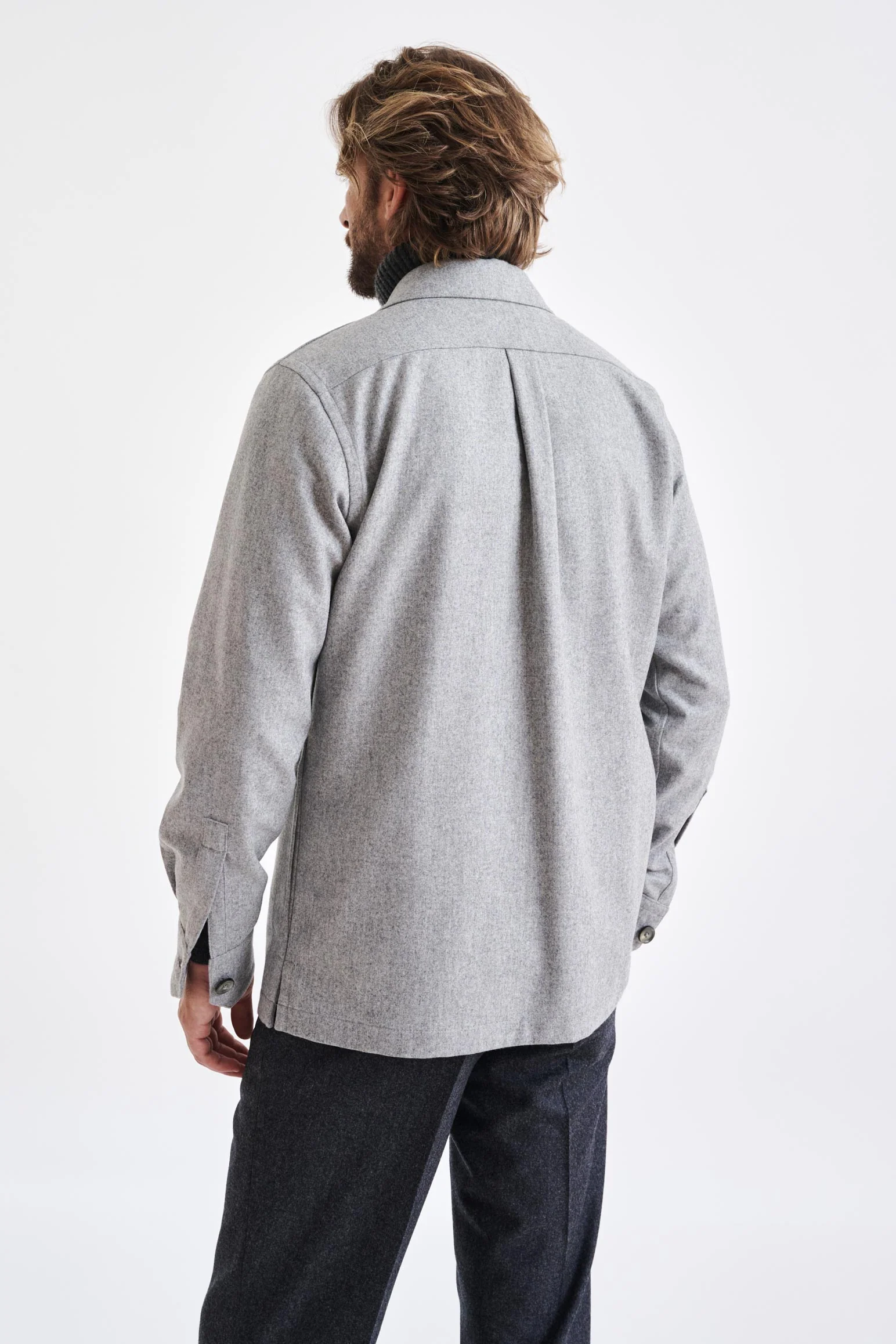 Grey Super 100's Wool Overshirt Flannel & Saxony - Image 5