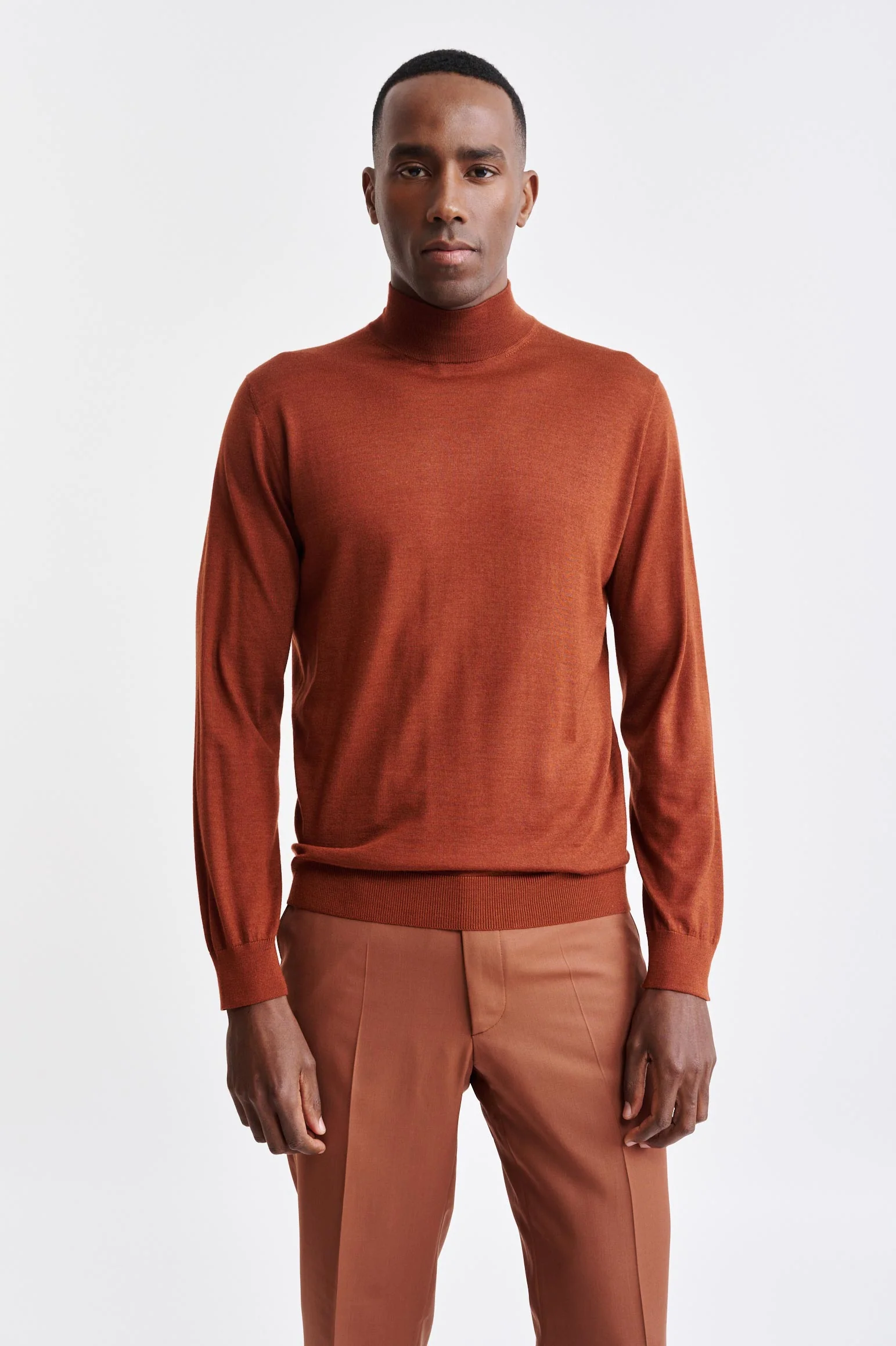 Intense Rust Cashmere & Silk High Crewneck Ramsey Knitwear