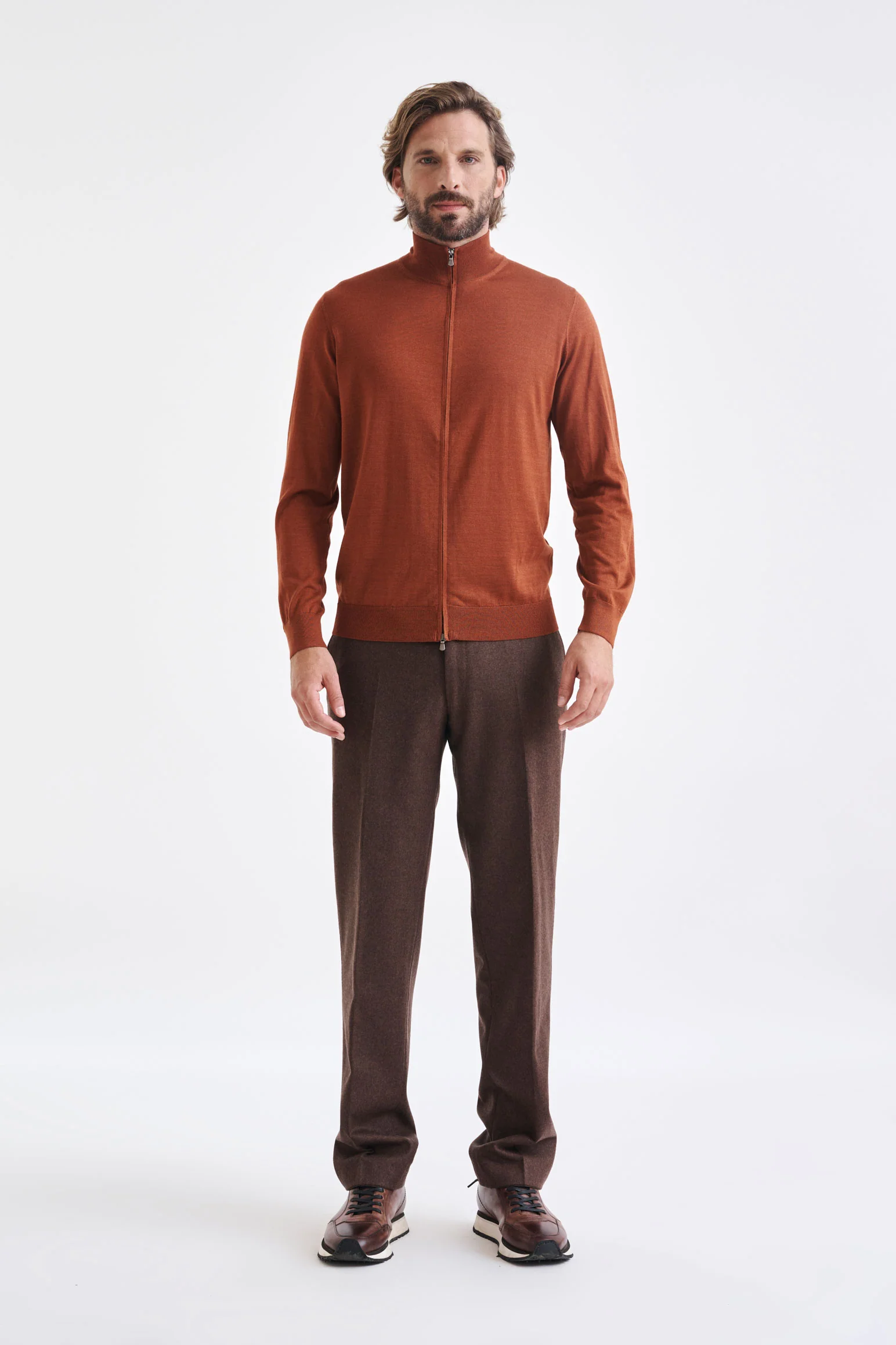 Intense Rust Cashmere & Silk Repton Fullzip Sweater - Image 2