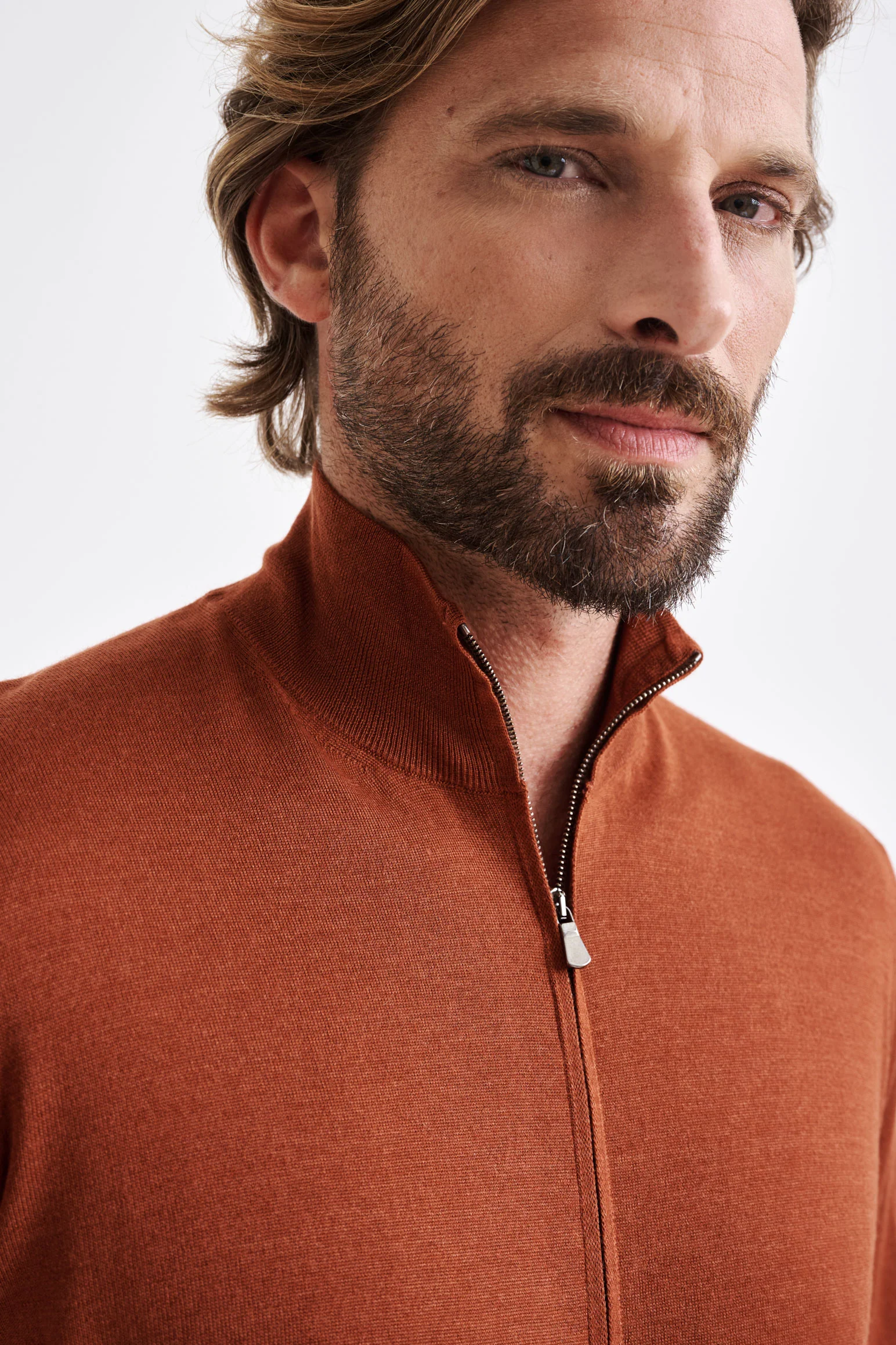 Intense Rust Cashmere & Silk Repton Fullzip Sweater - Image 4