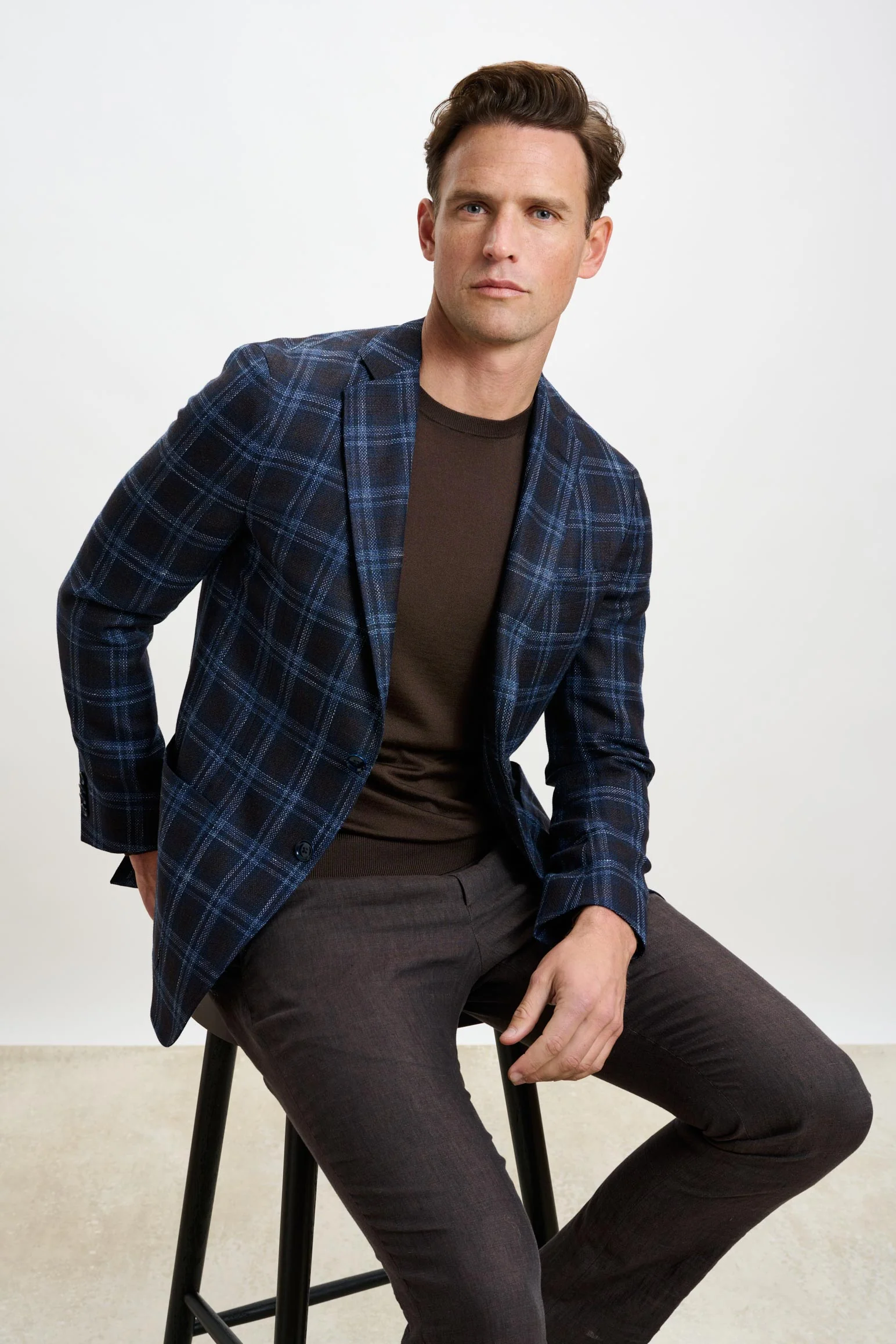 Dark Brown & Blue Check Kenton Jacket Taormina - Image 6