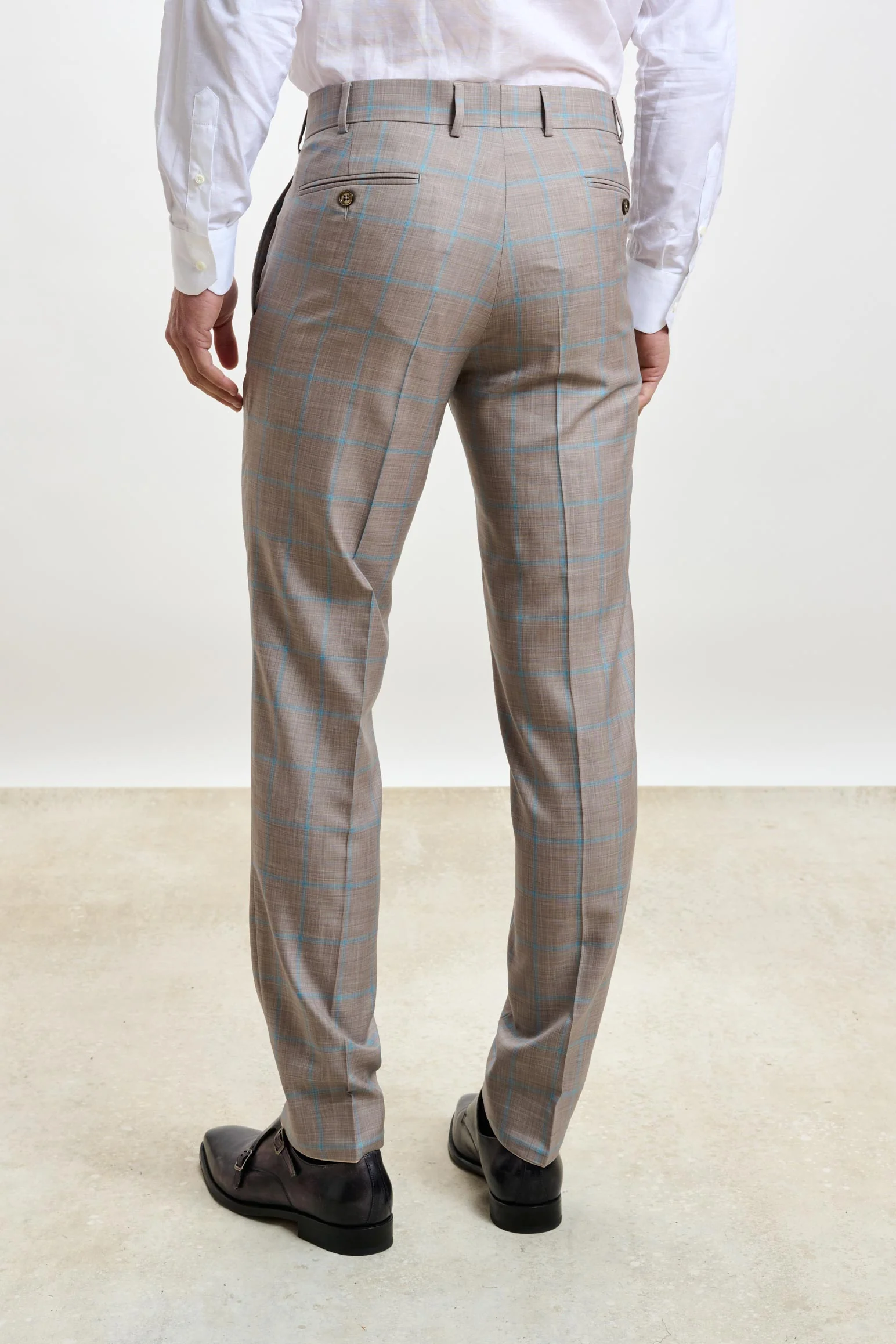 Beige Turquoise Check Kenton Suit Sleek - Image 12