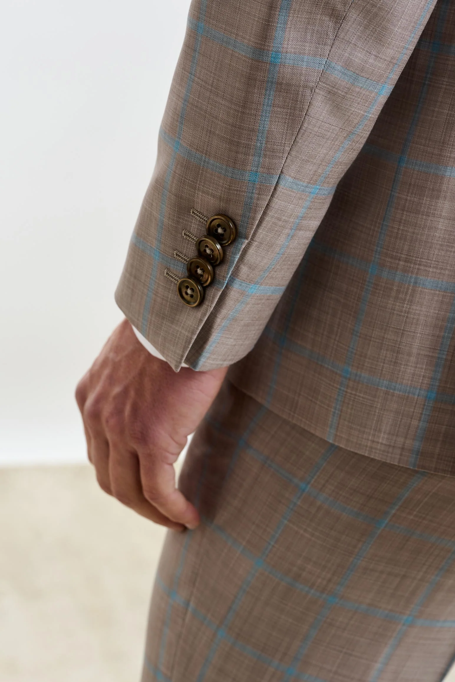 Beige Turquoise Check Kenton Suit Sleek - Image 2