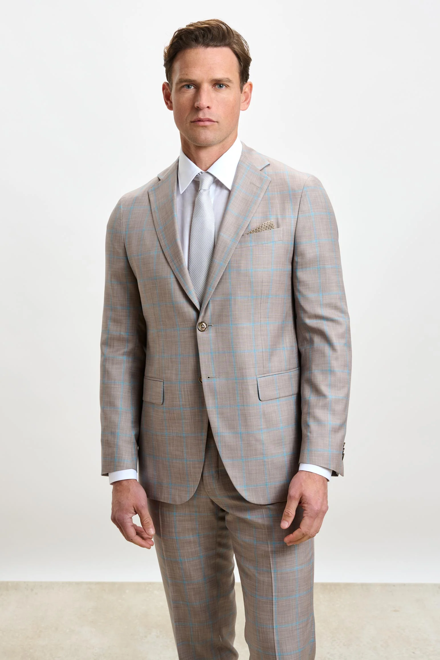 Beige Turquoise Check Kenton Suit Sleek - Image 7