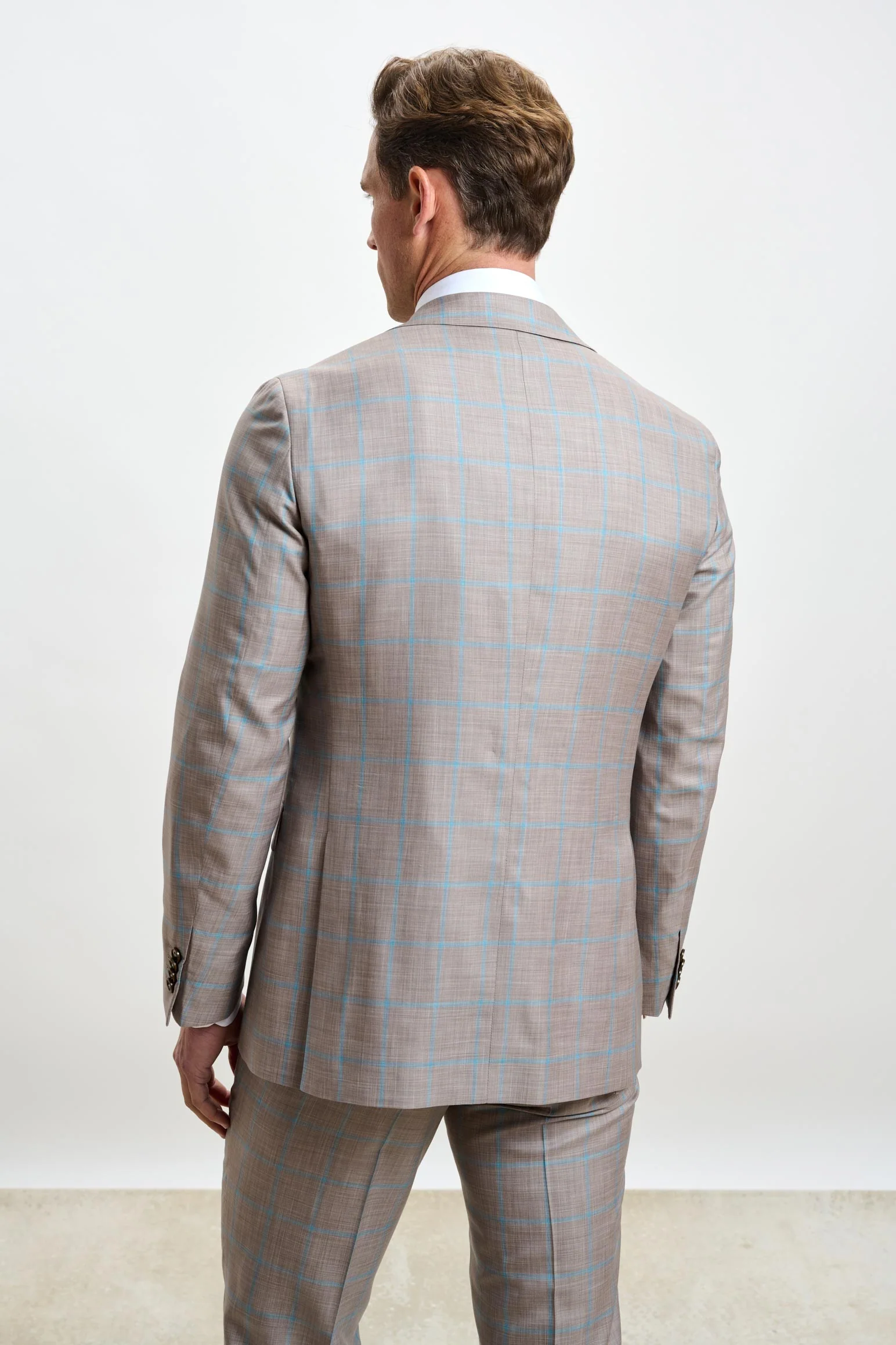 Beige Turquoise Check Kenton Suit Sleek - Image 8