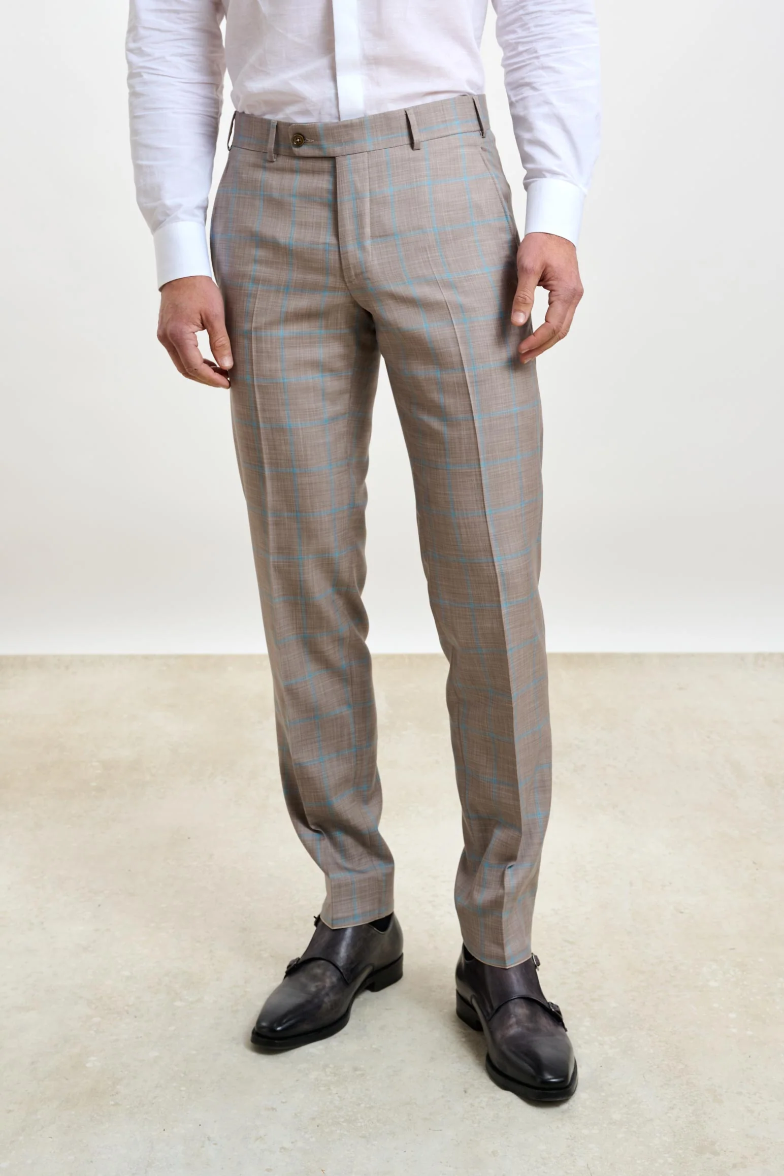Beige Turquoise Check Kenton Suit Sleek - Image 9