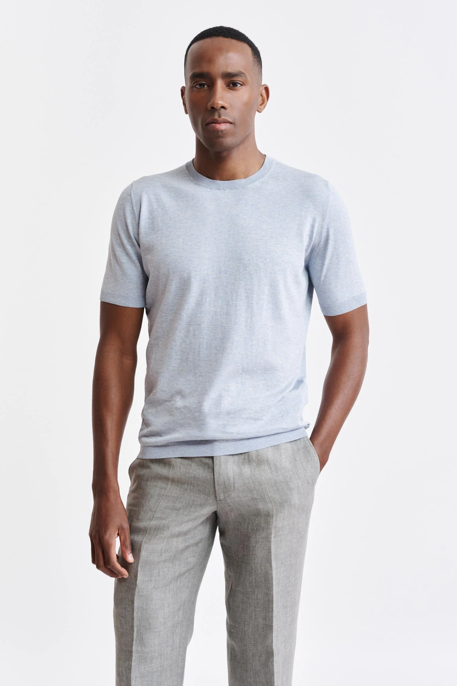 Light Blue Melange Cotton Penryn Knitted Tee