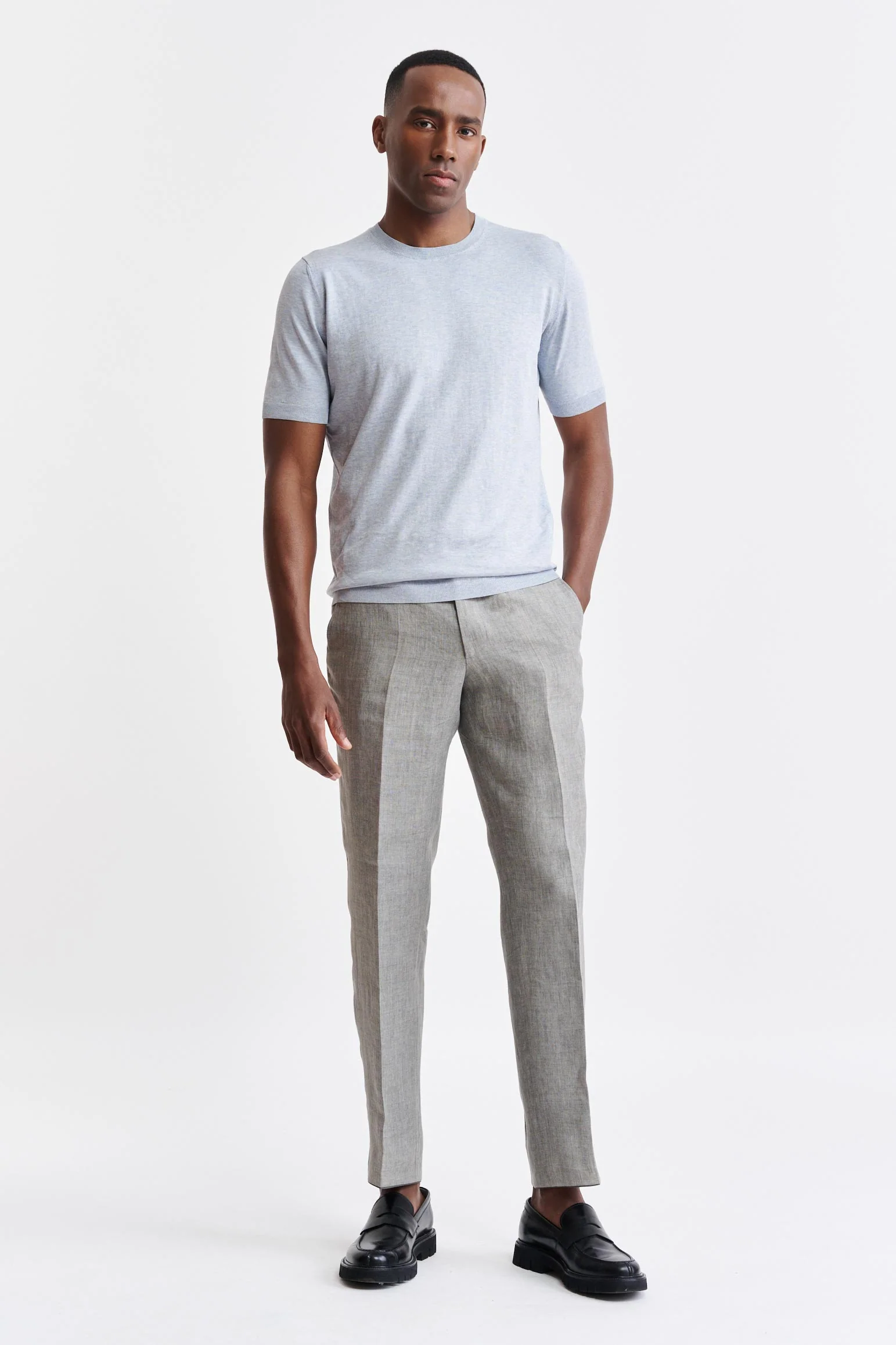 Light Blue Melange Cotton Penryn Knitted Tee - Image 2