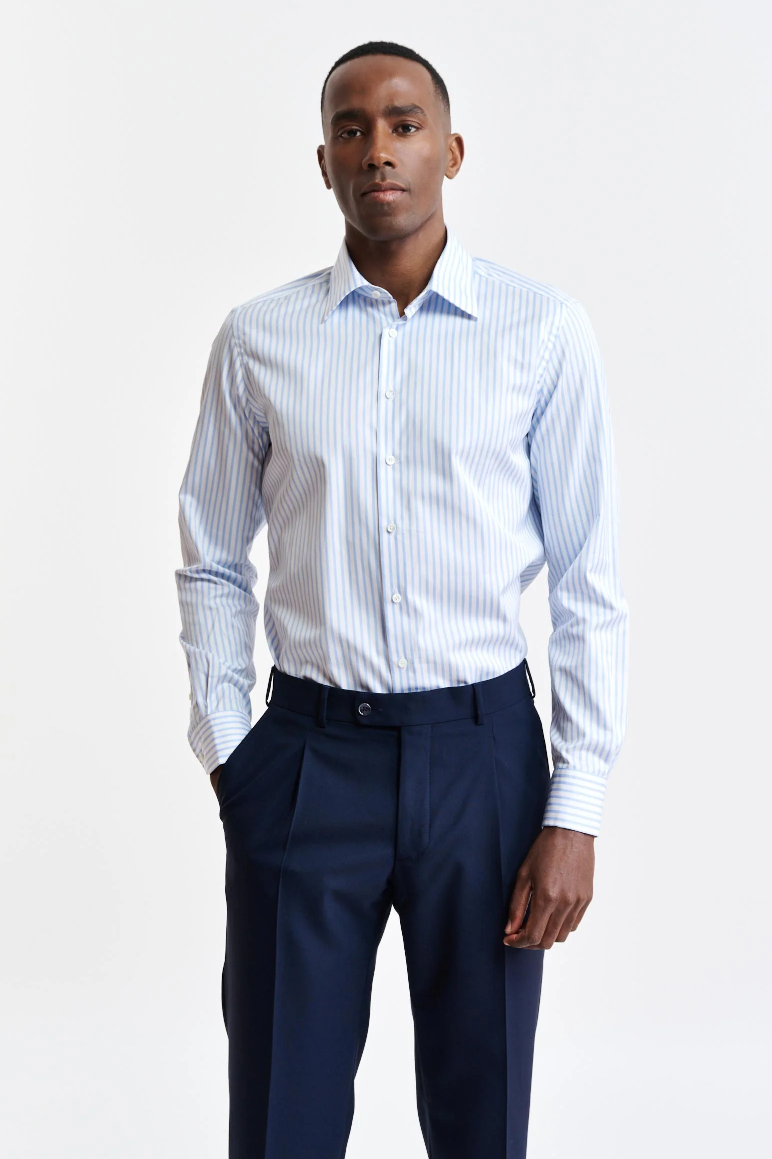 Light Blue & White Stripes Cotton Twill Formal Shirt