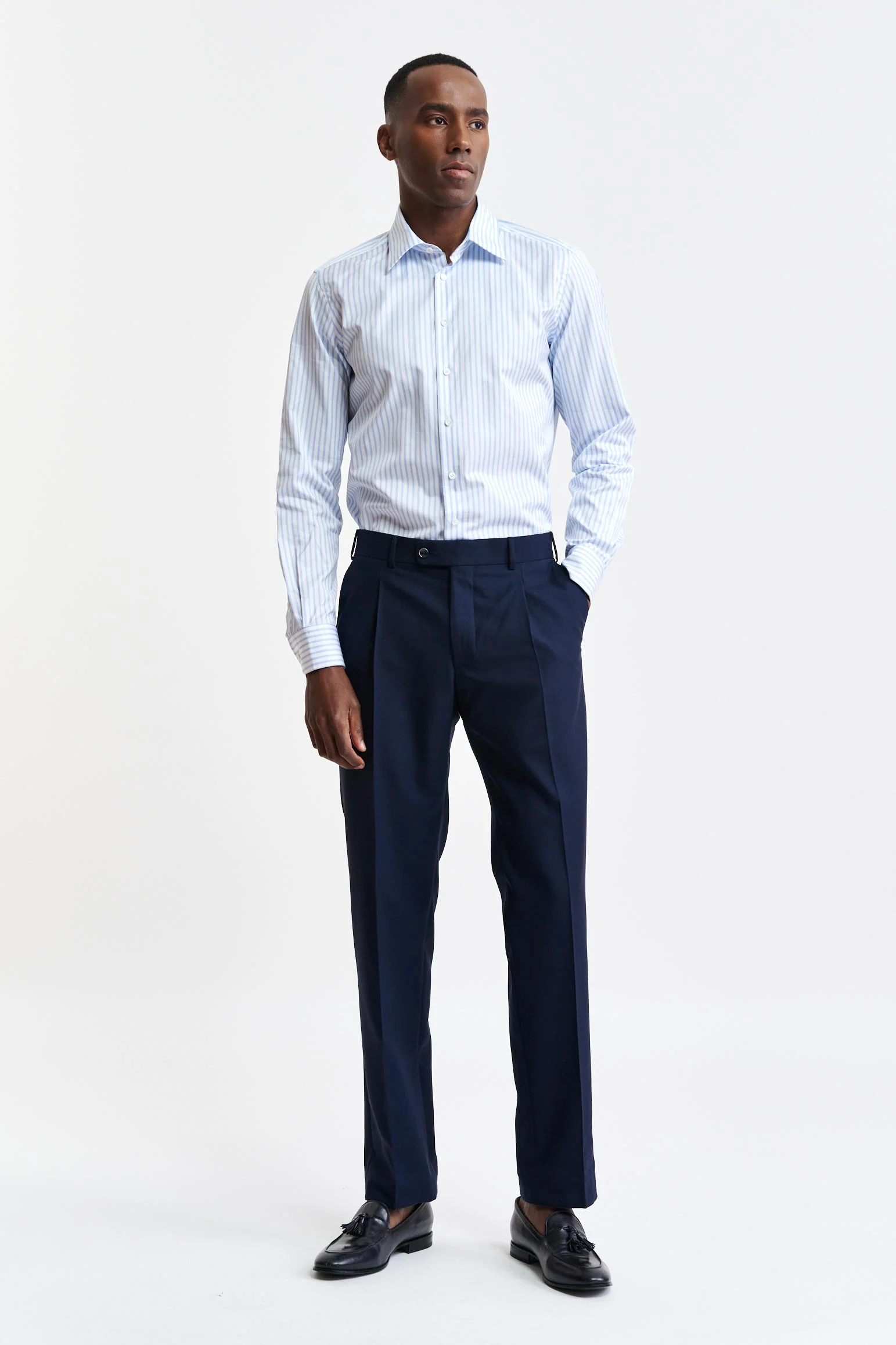Light Blue & White Stripes Cotton Twill Formal Shirt - Image 2