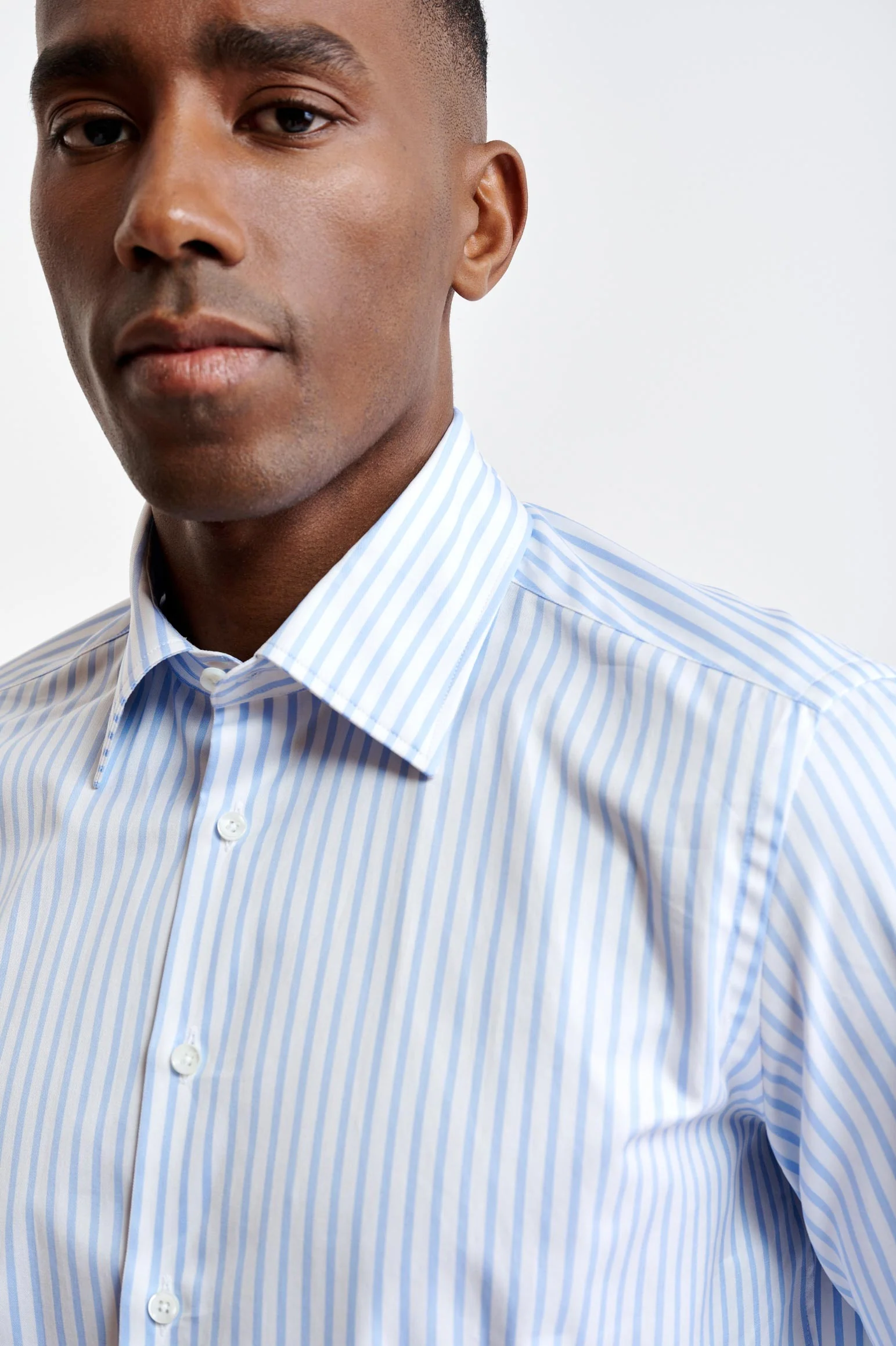 Light Blue & White Stripes Cotton Twill Formal Shirt - Image 3