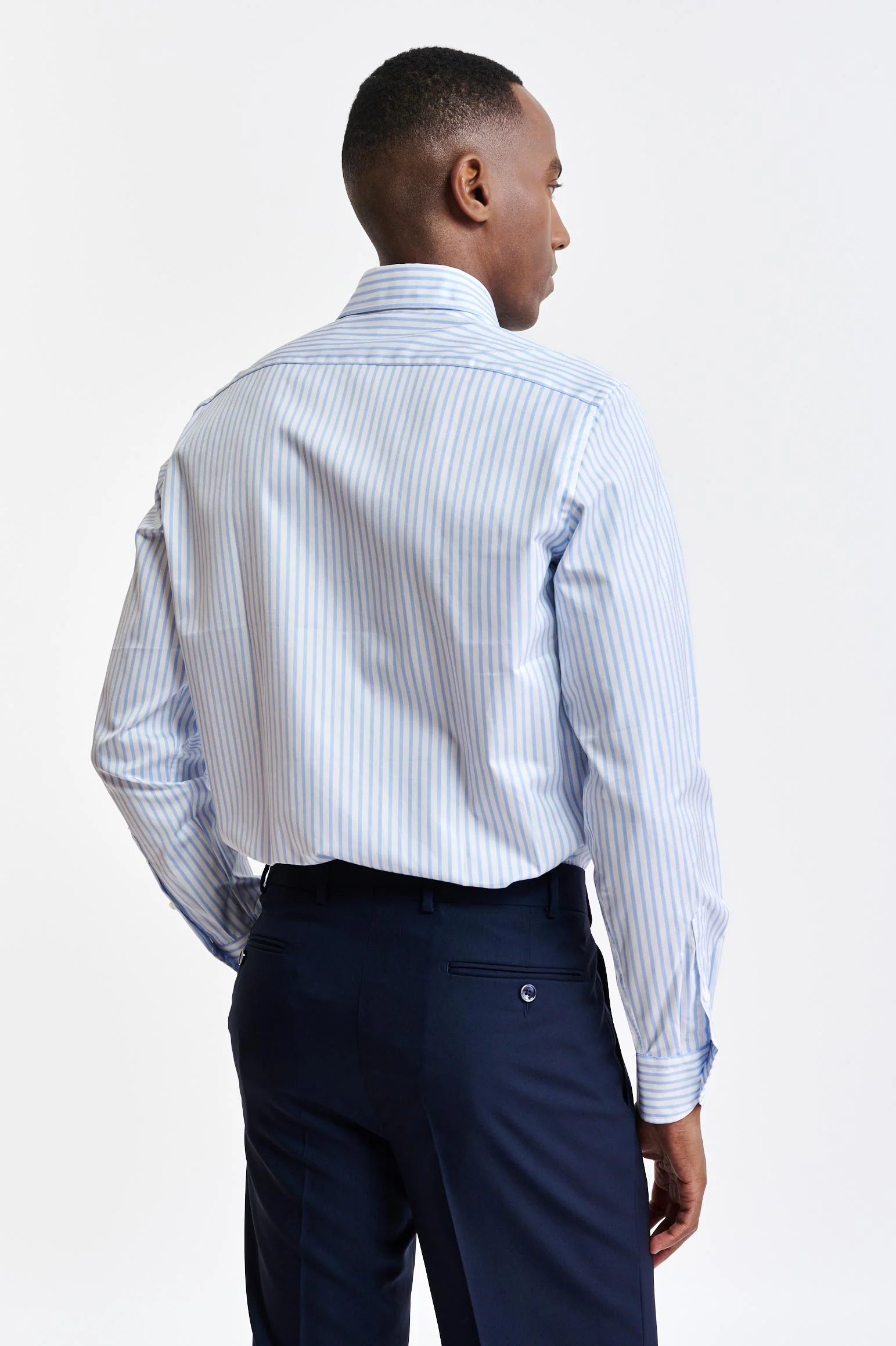 Light Blue & White Stripes Cotton Twill Formal Shirt - Image 5