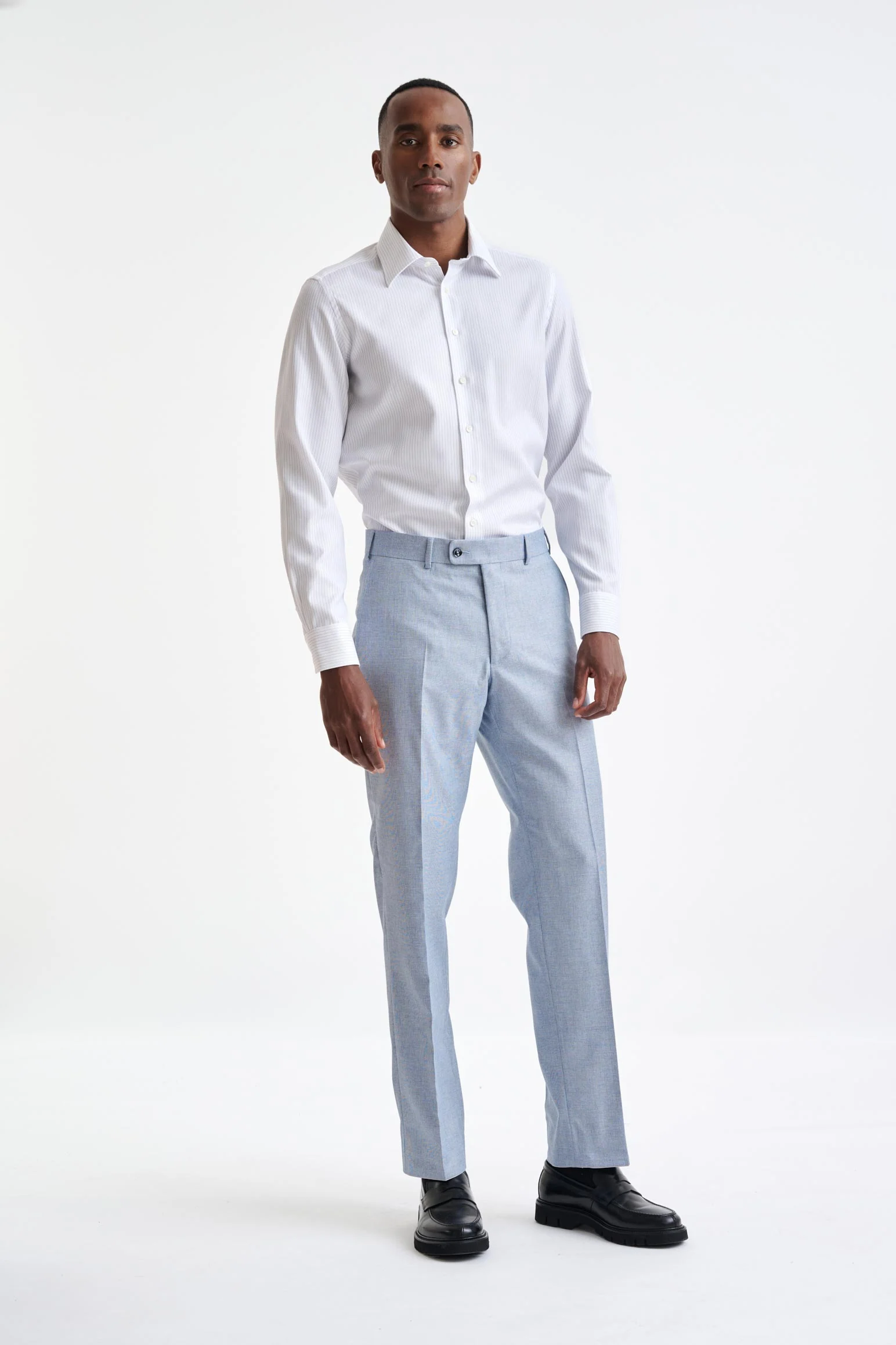 Light Blue Wool & Cotton Farley Trousers Lifestyle - Image 2