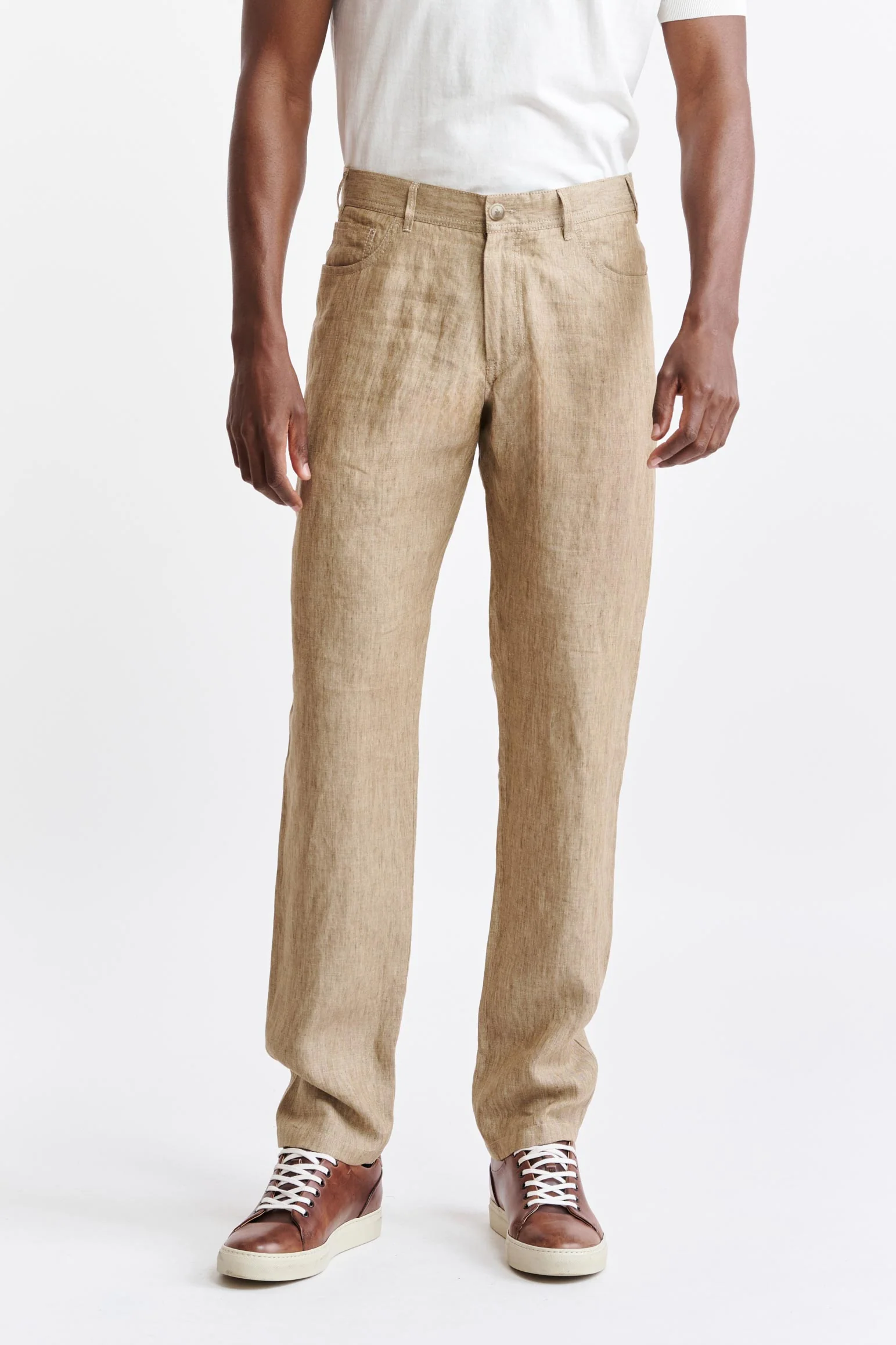 Light Brown 100% Linen Five Pocket Trousers Pure Linen
