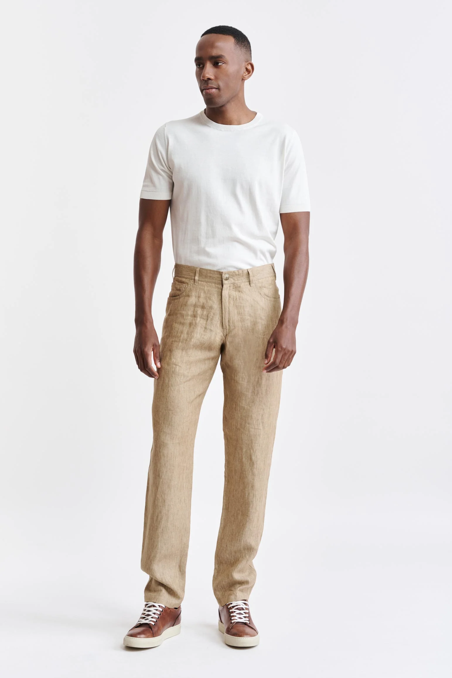 Light Brown 100% Linen Five Pocket Trousers Pure Linen - Image 2