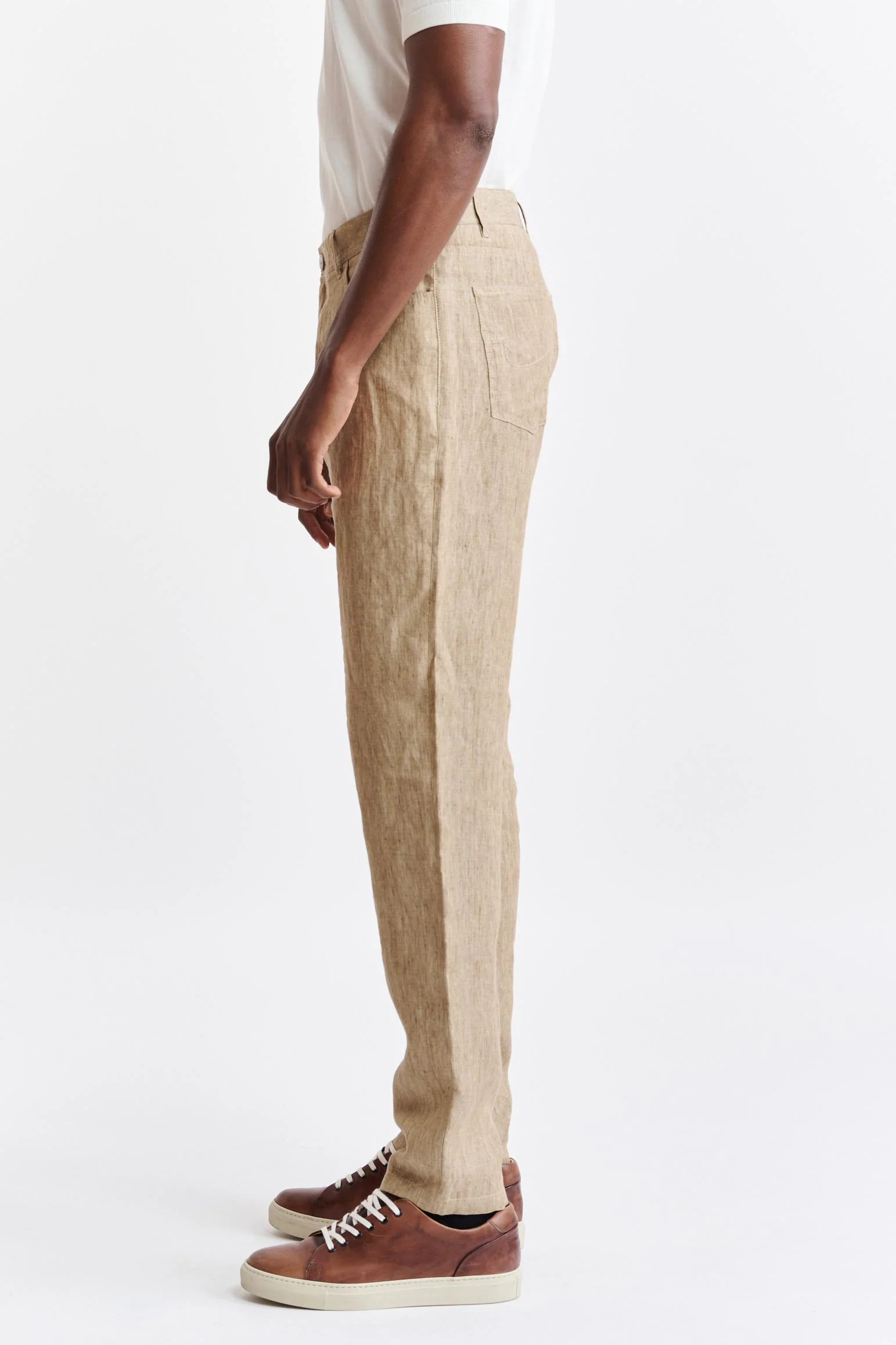 Light Brown 100% Linen Five Pocket Trousers Pure Linen - Image 3