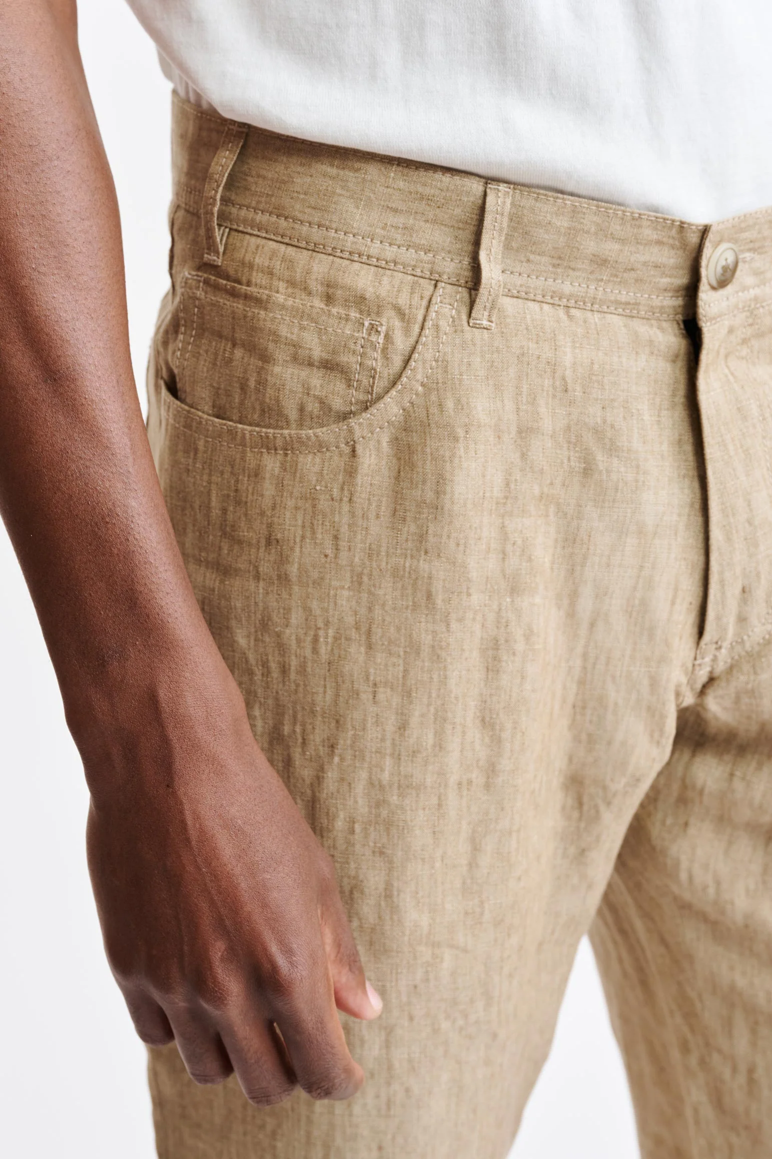 Light Brown 100% Linen Five Pocket Trousers Pure Linen - Image 4