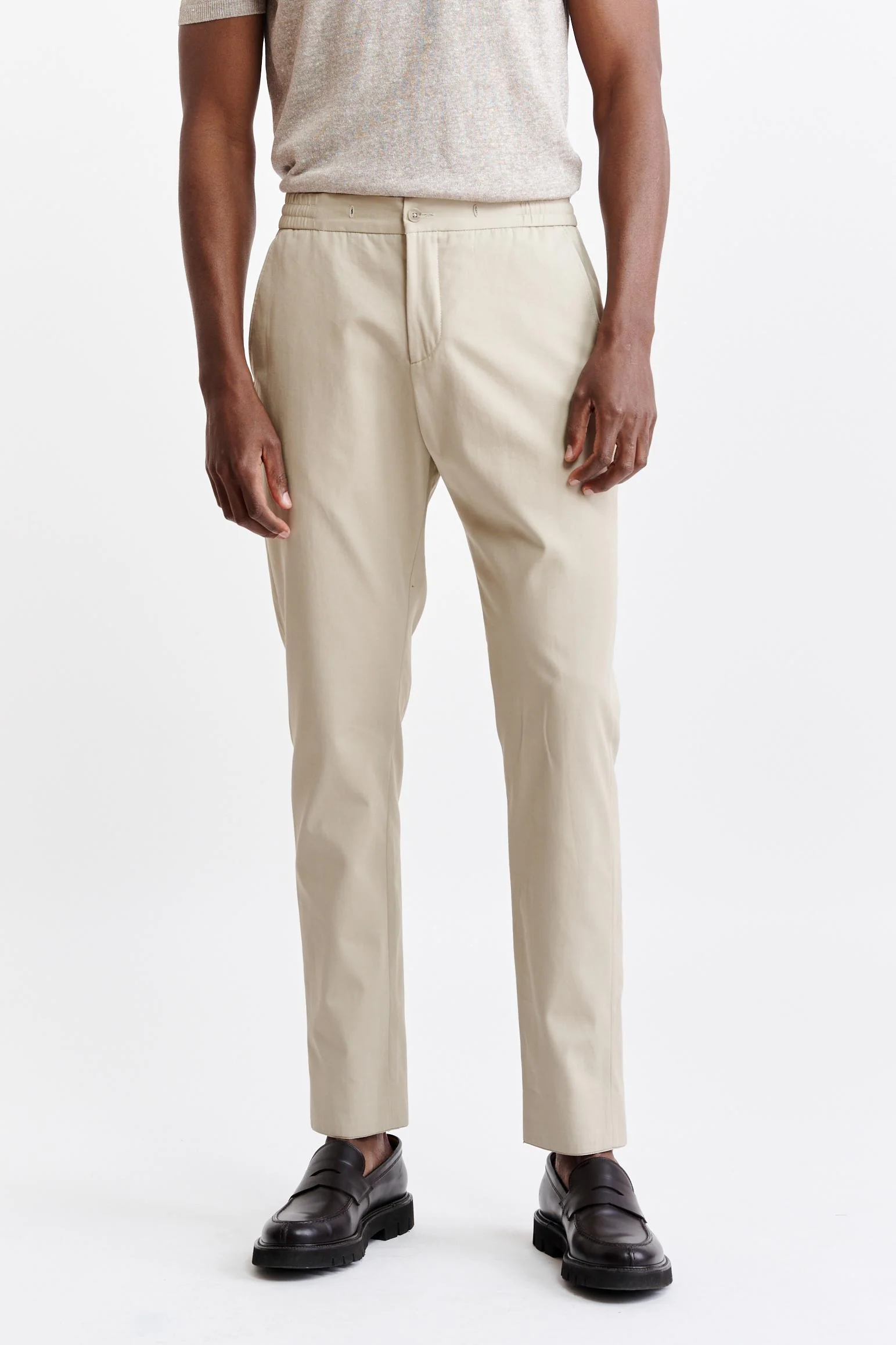 Light Brown Cotton Drawstring Trousers Cashmere Cotton