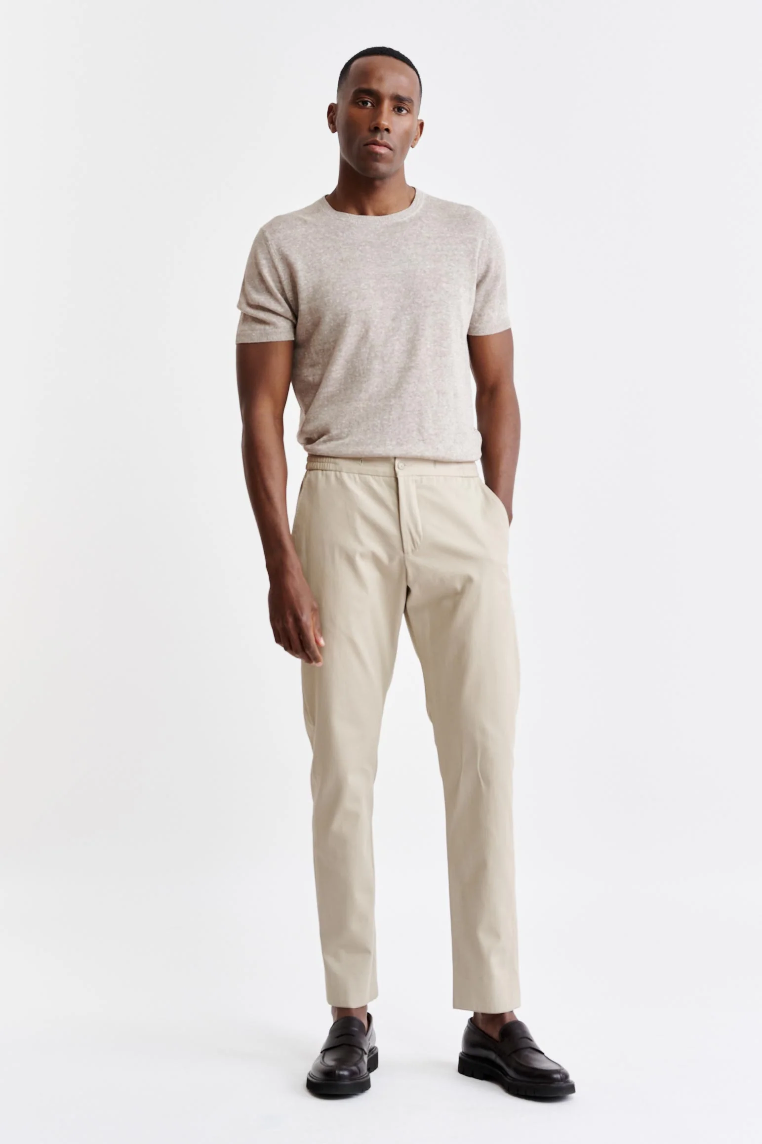 Light Brown Cotton Drawstring Trousers Cashmere Cotton - Image 3