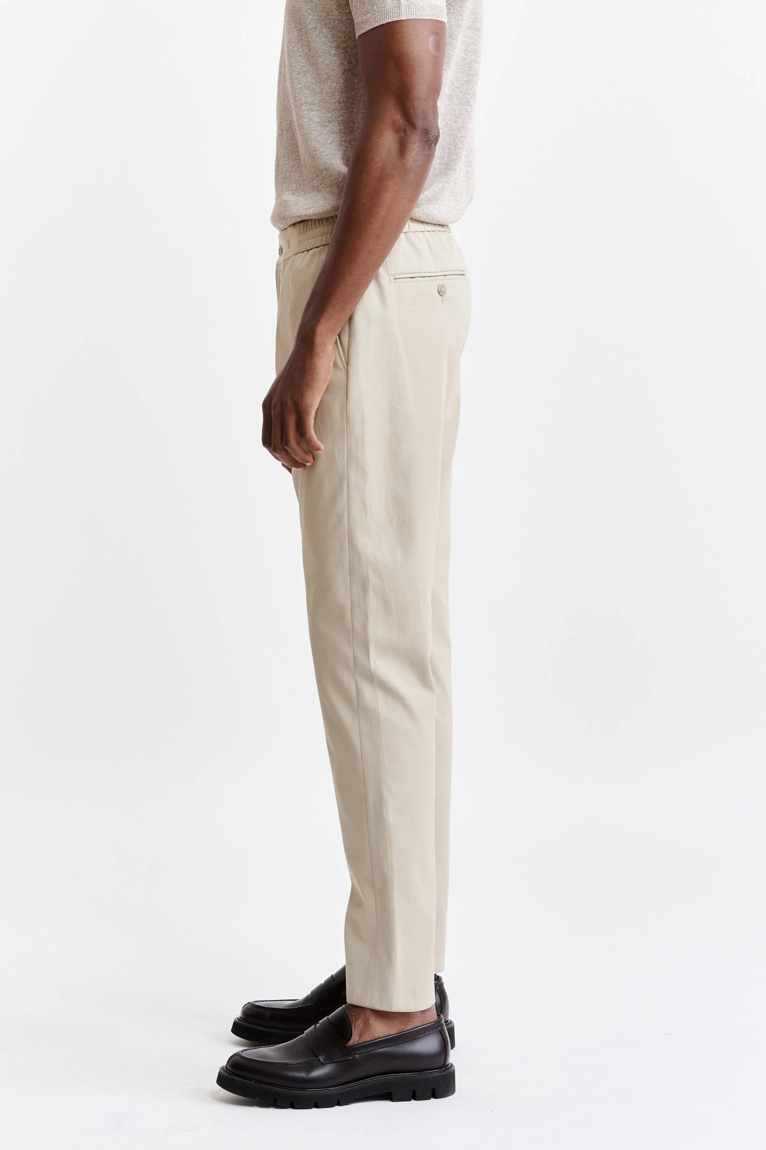 Light Brown Cotton Drawstring Trousers Cashmere Cotton - Image 4