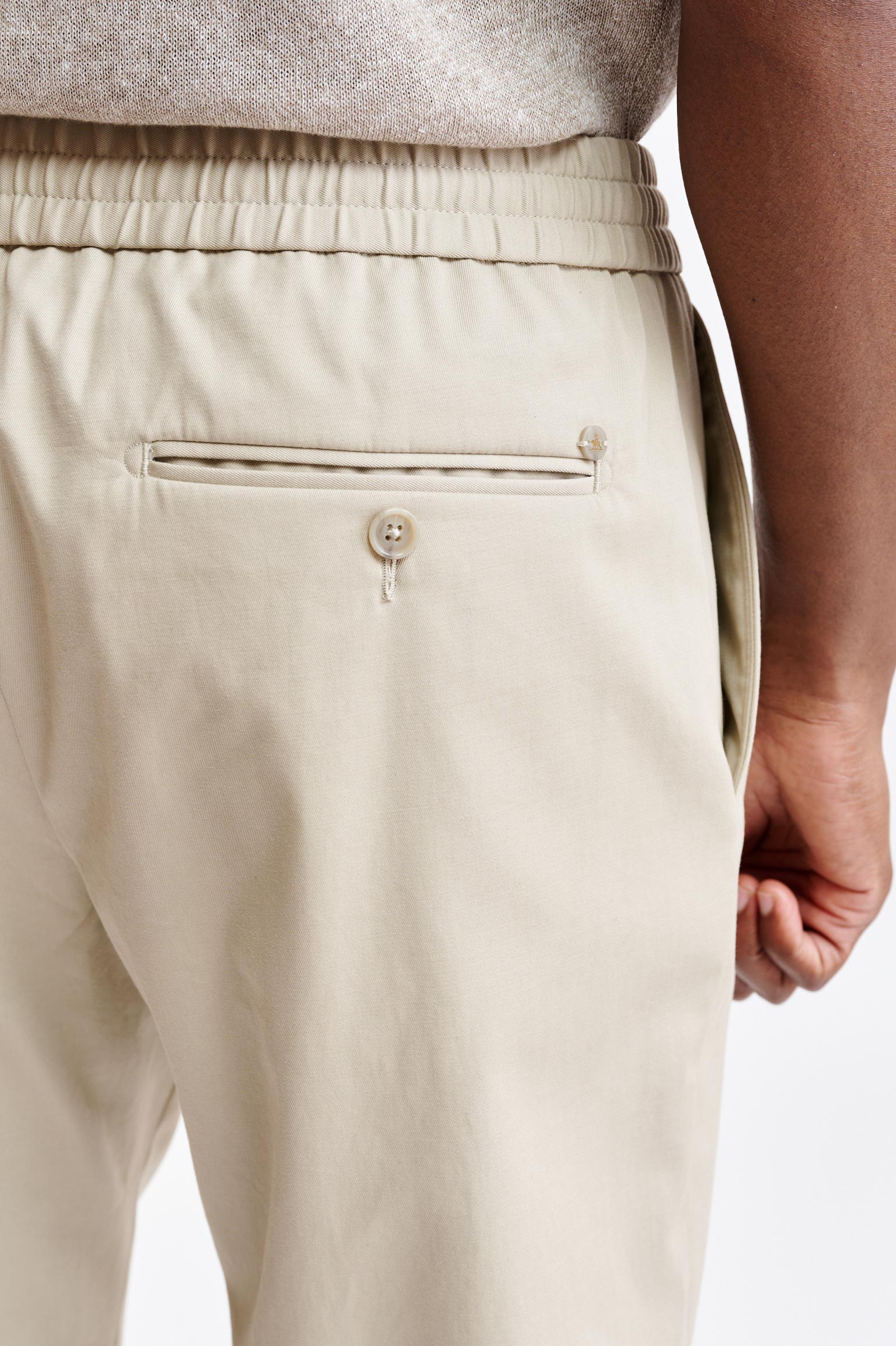 Light Brown Cotton Drawstring Trousers Cashmere Cotton - Image 5