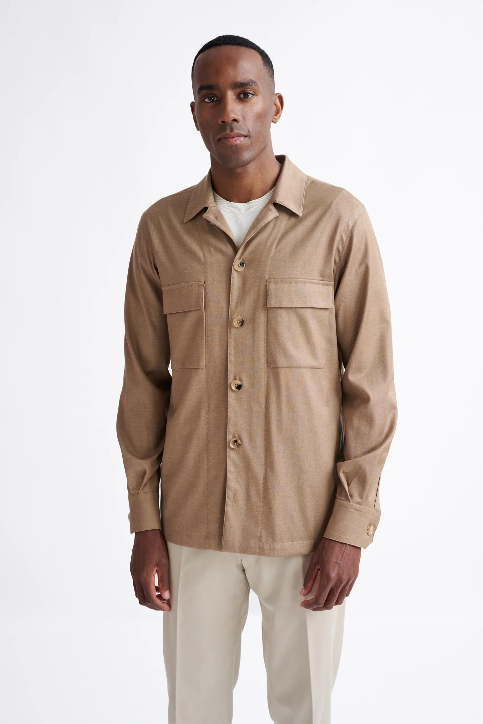 Light Brown Cotton Plymouth Overshirt Cashmere Denim