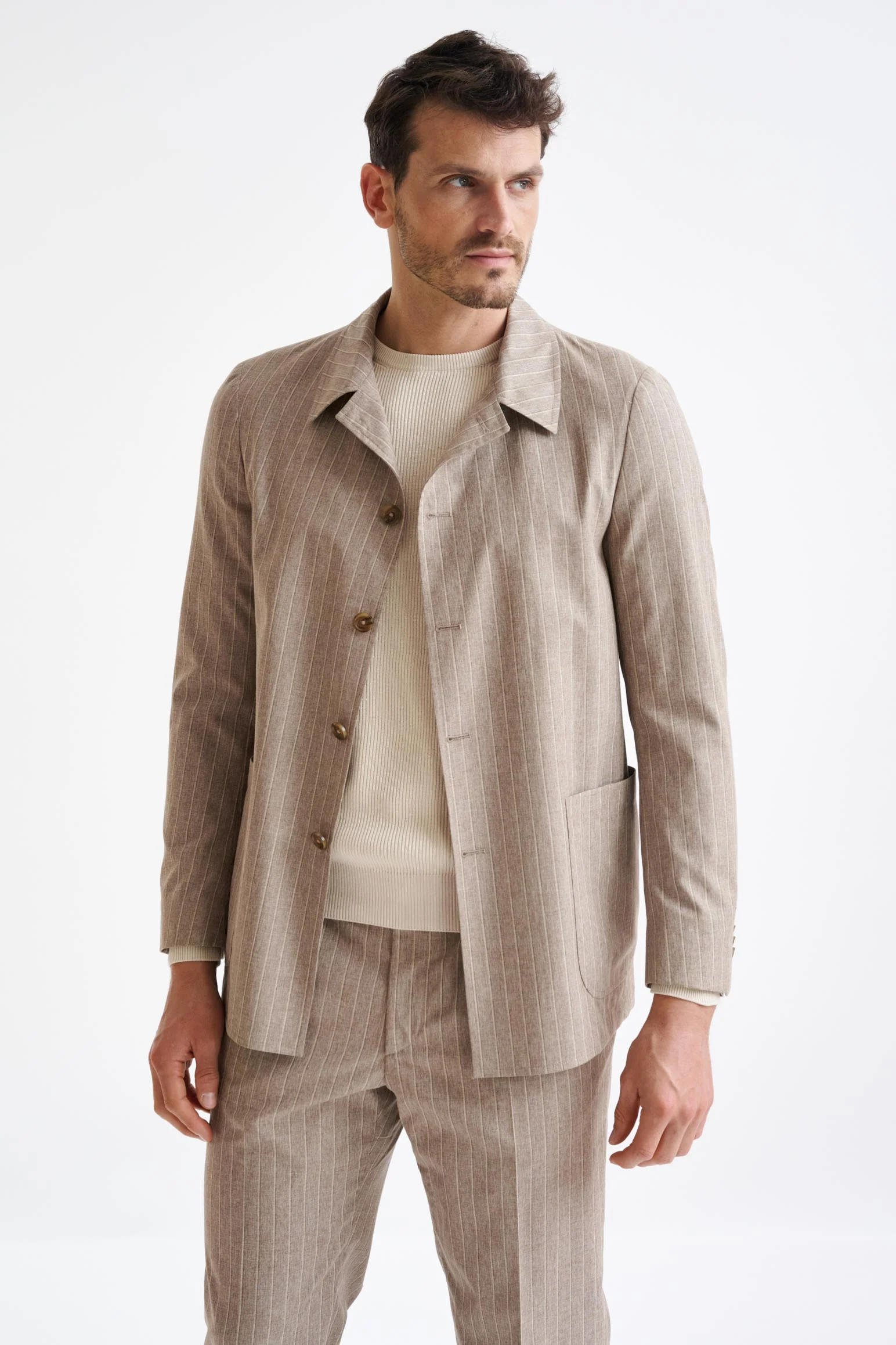Sand Wool & Cotton Chelsea Shirt Jacket Lifestyle