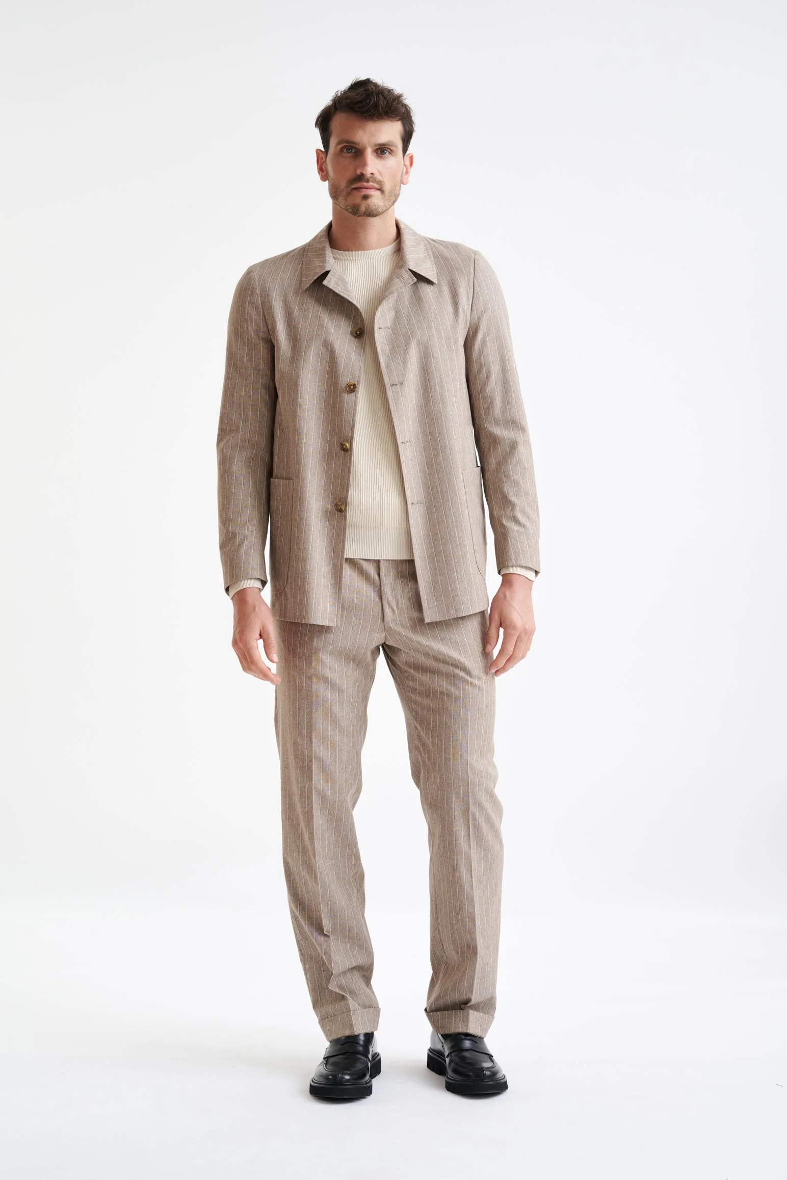 Sand Wool & Cotton Chelsea Shirt Jacket Lifestyle - Image 6