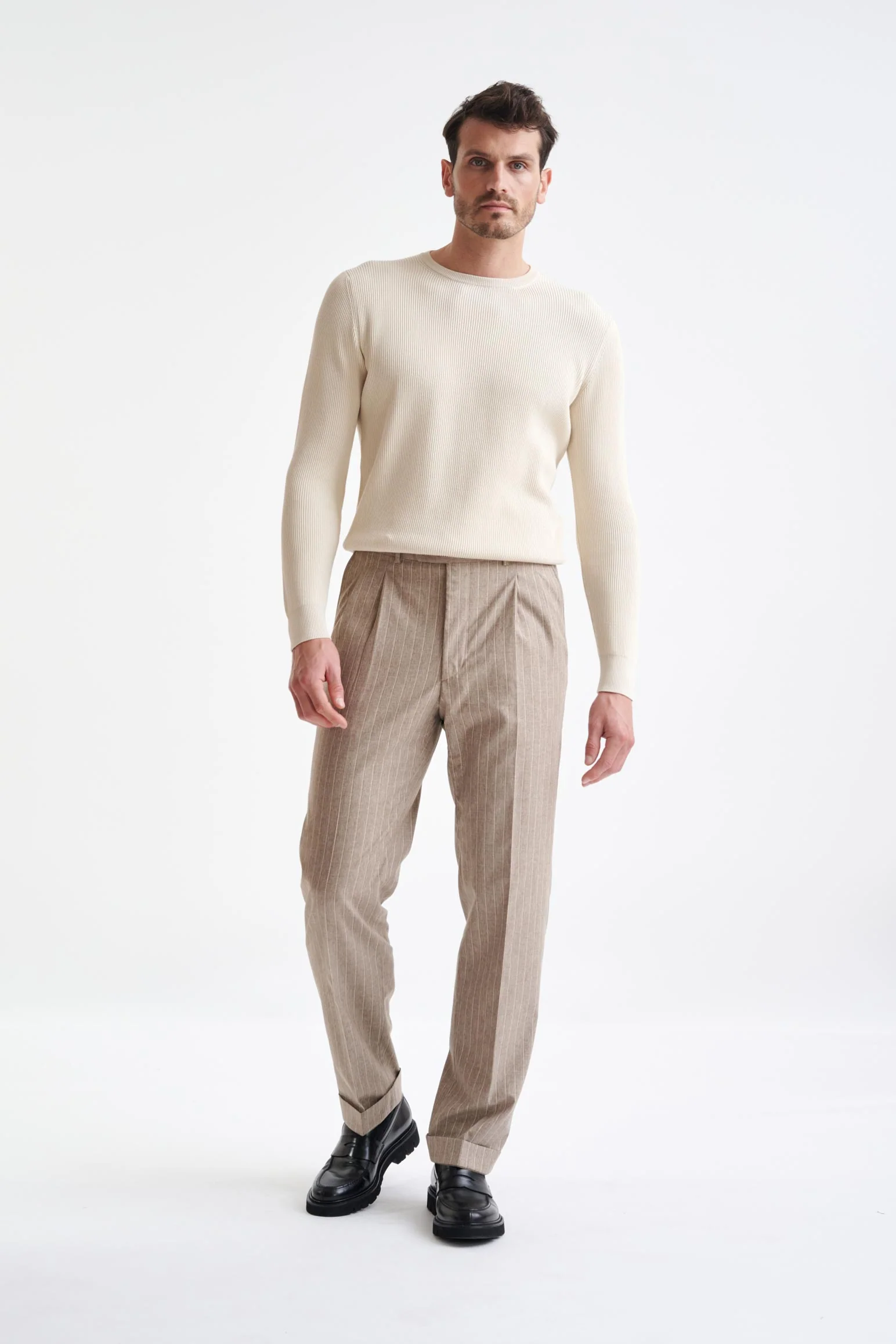 Light Brown Wool & Cotton Farley Trousers Lifestyle - Image 2