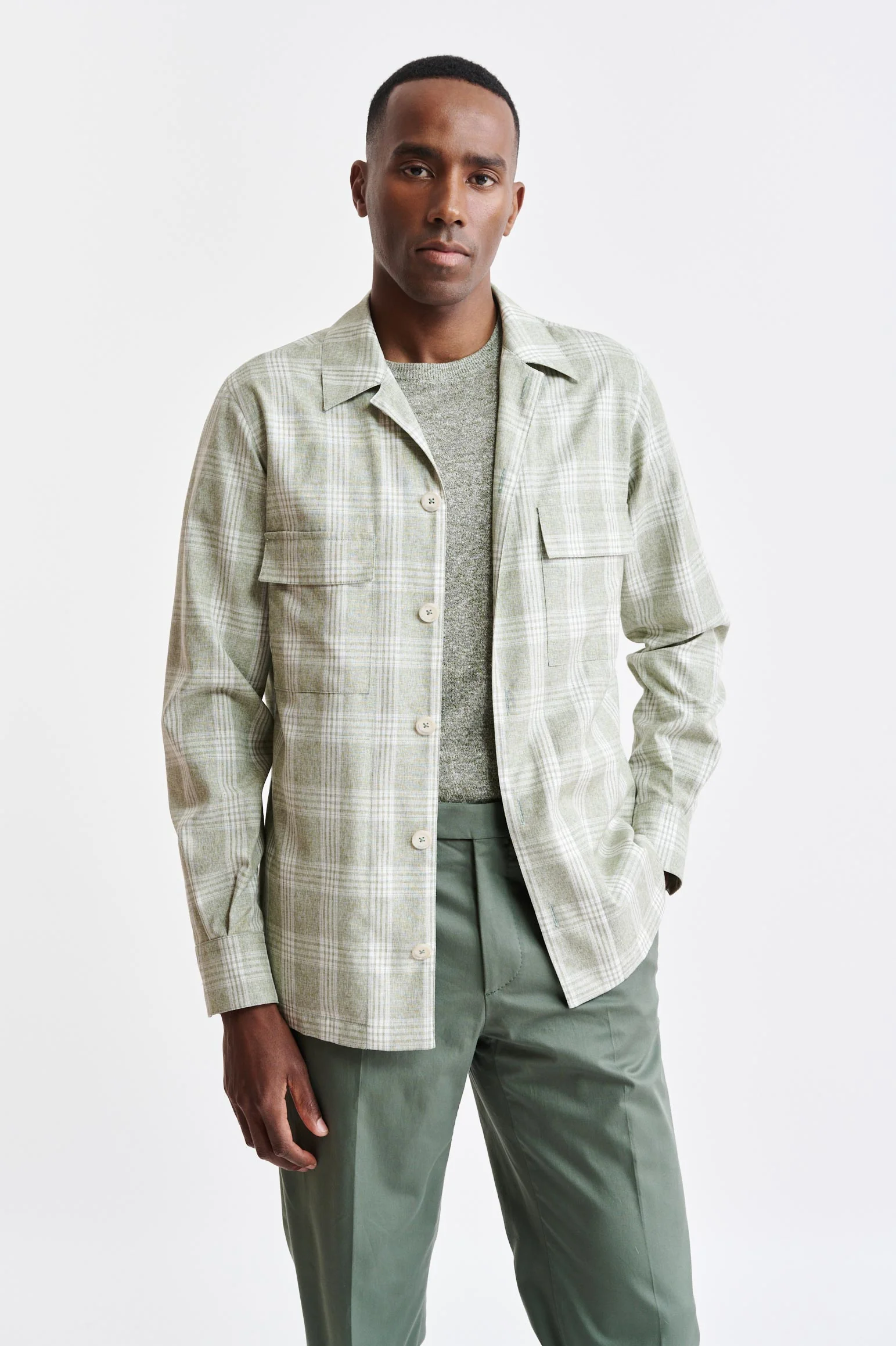 Light Green Wool & Cotton Plymouth Overshirt Riviera Trend