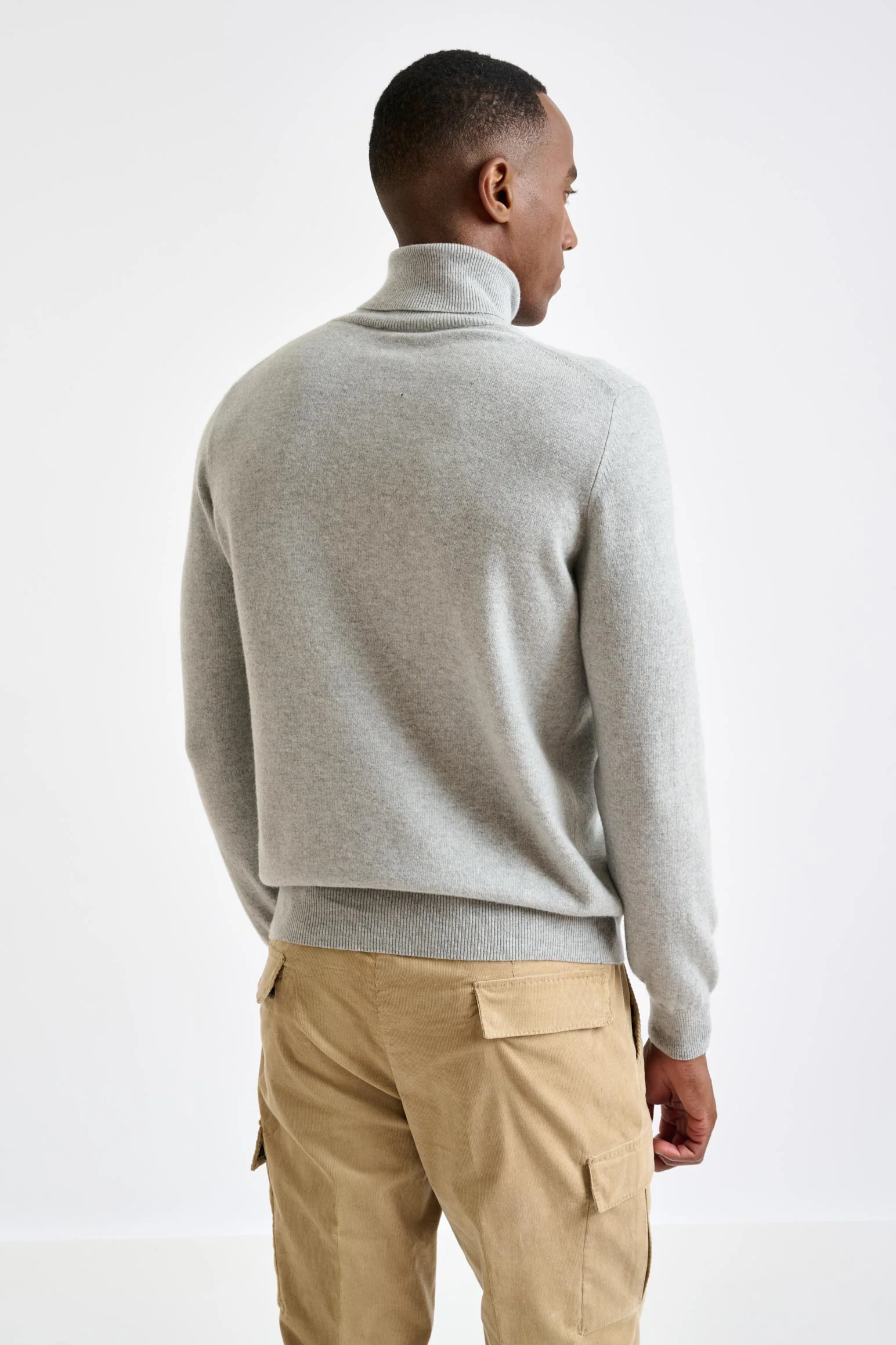 Light Grey Melange Wool & Cashmere Drumberg Rollneck Knit - Image 2