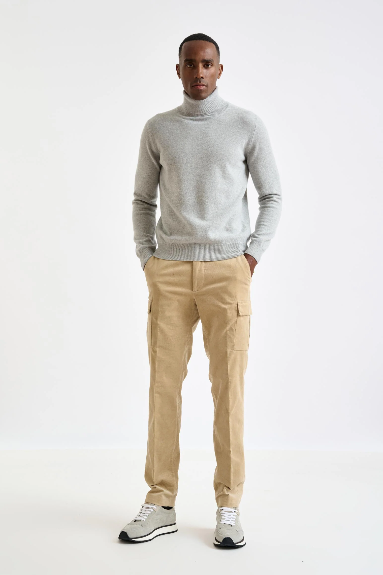 Light Grey Melange Wool & Cashmere Drumberg Rollneck Knit - Image 3