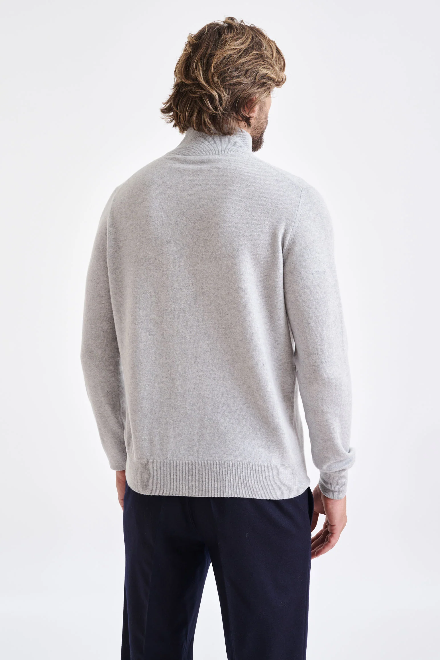 Light Grey Melange Wool & Cashmere Thurso Full Zip Sweater - Image 4