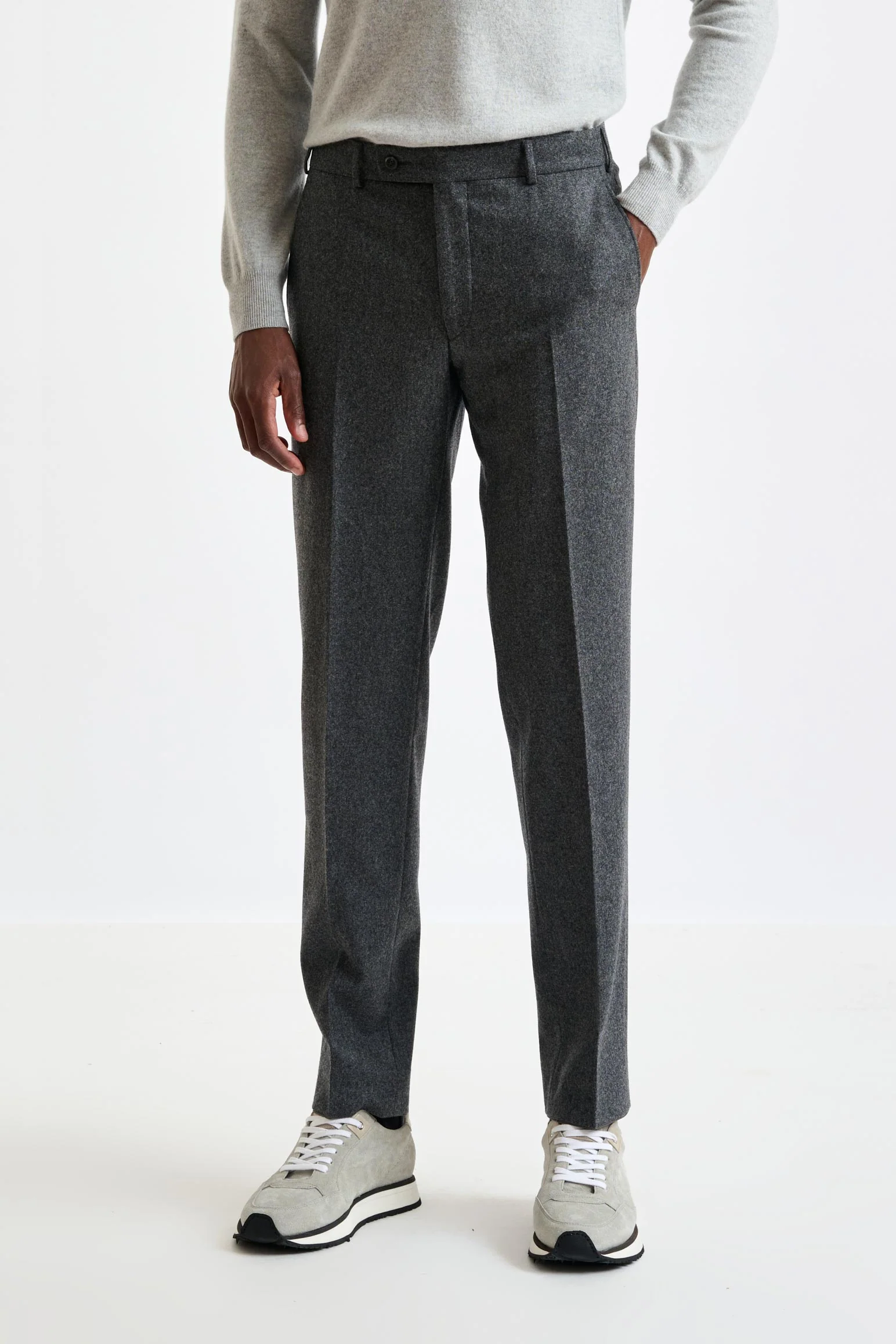 Light Grey Super 100's Wool Farley Trousers Flannel Saxony
