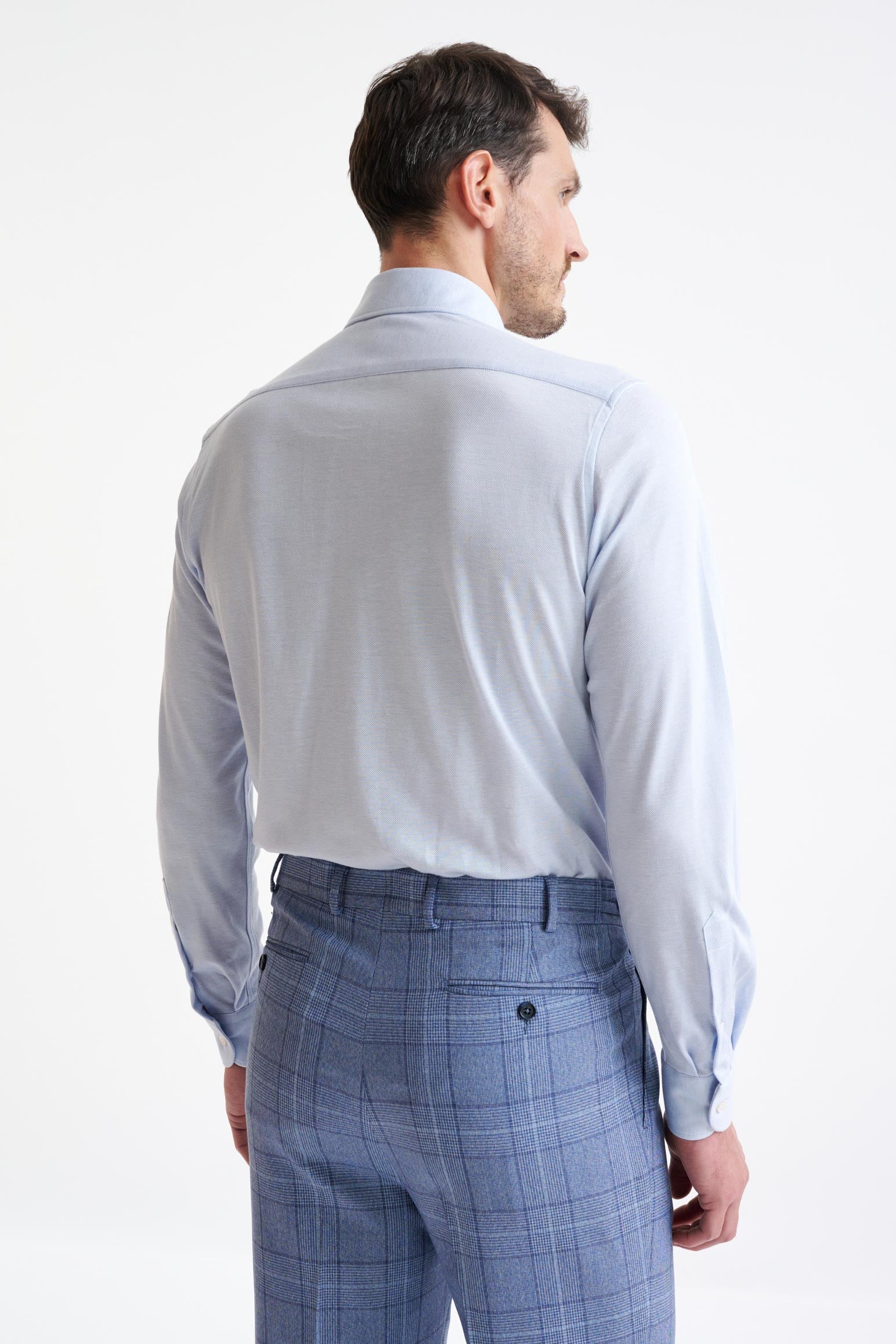 Light Steel Blue Cotton Piquet Casual Shirt - Image 4
