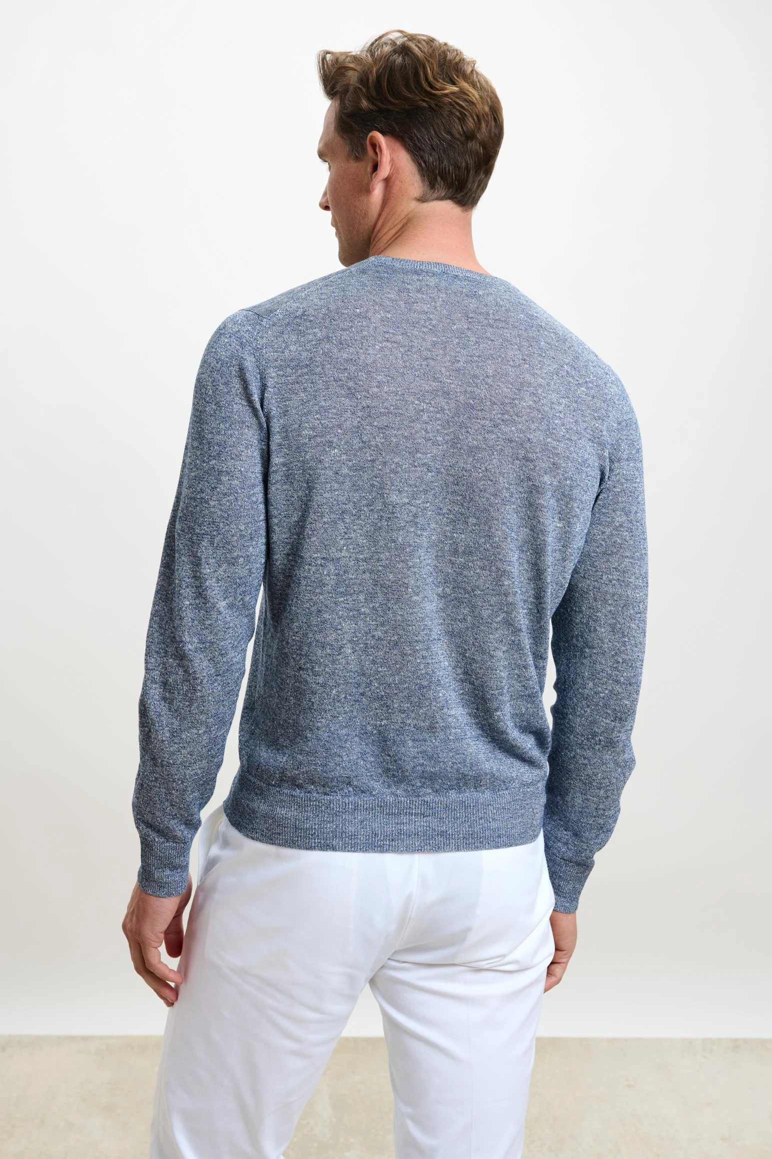 Navy Melange Linen & Cotton Contin Knitwear Crew - Image 3