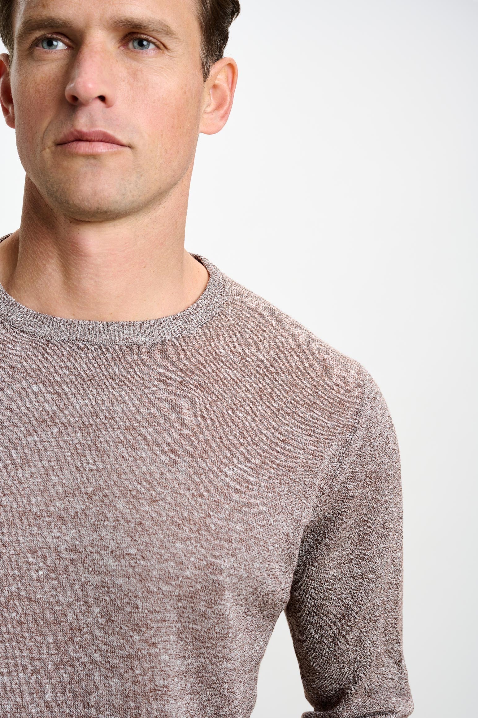 Brown Linen Cotton Contin Knitwear Crew - Image 3