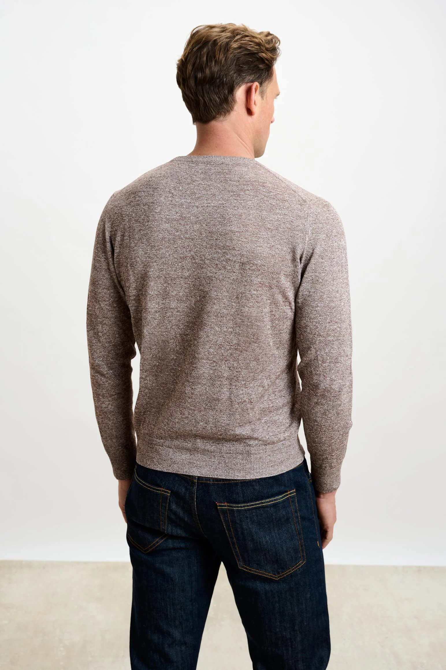 Brown Linen Cotton Contin Knitwear Crew - Image 4