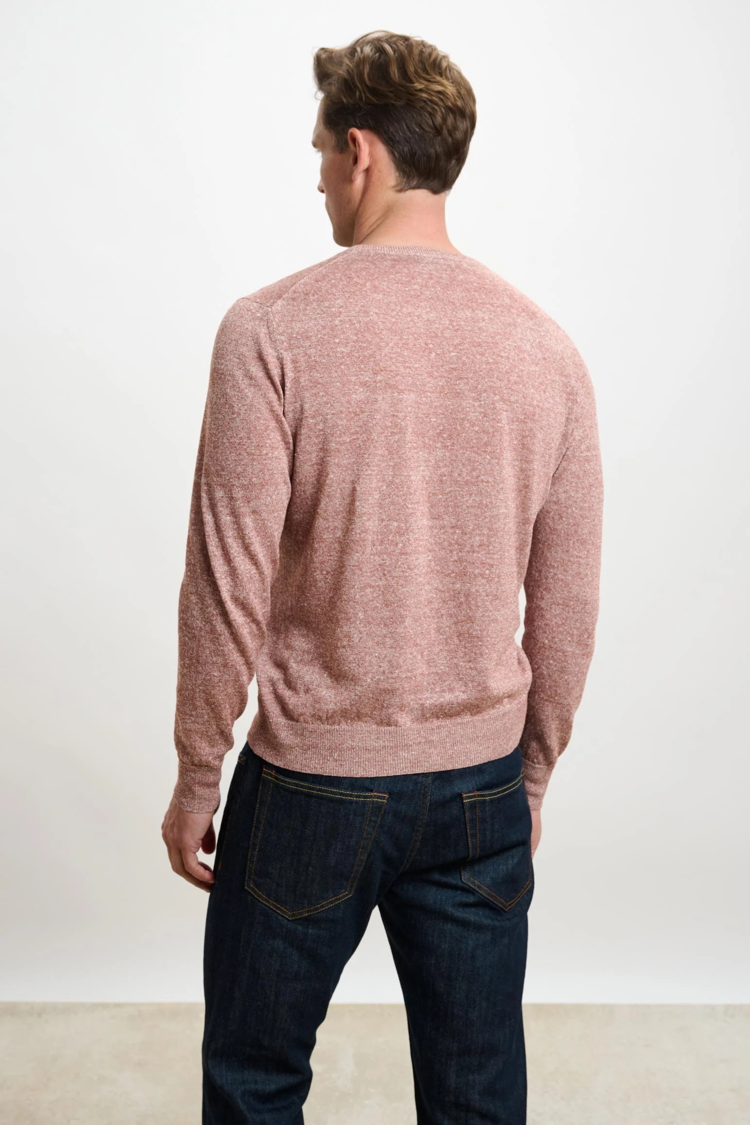 Rust Melange Linen & Cotton Contin Knitwear Crew - Image 3
